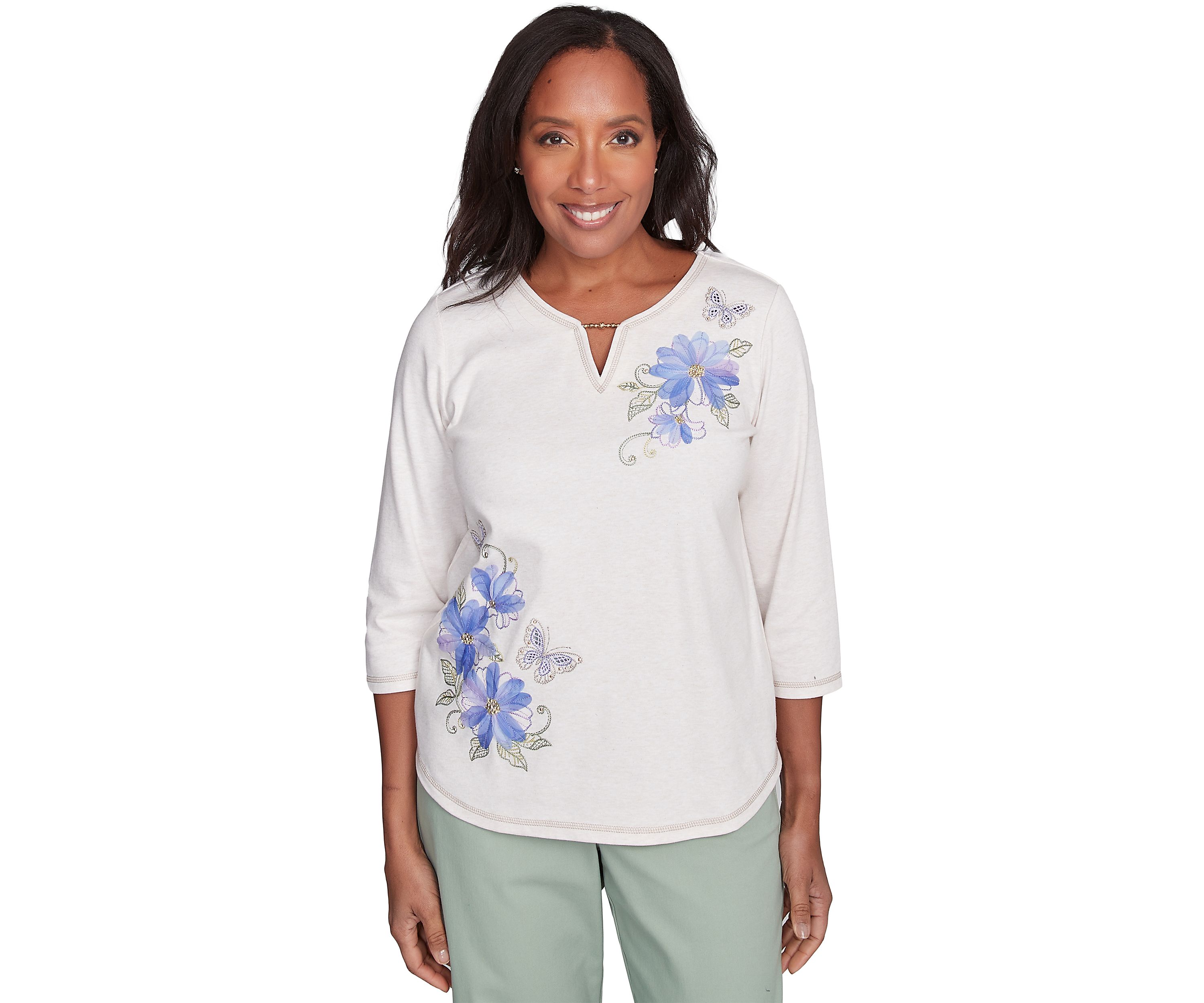Womens Santa Fe Asymmetric Floral Embroidery Top