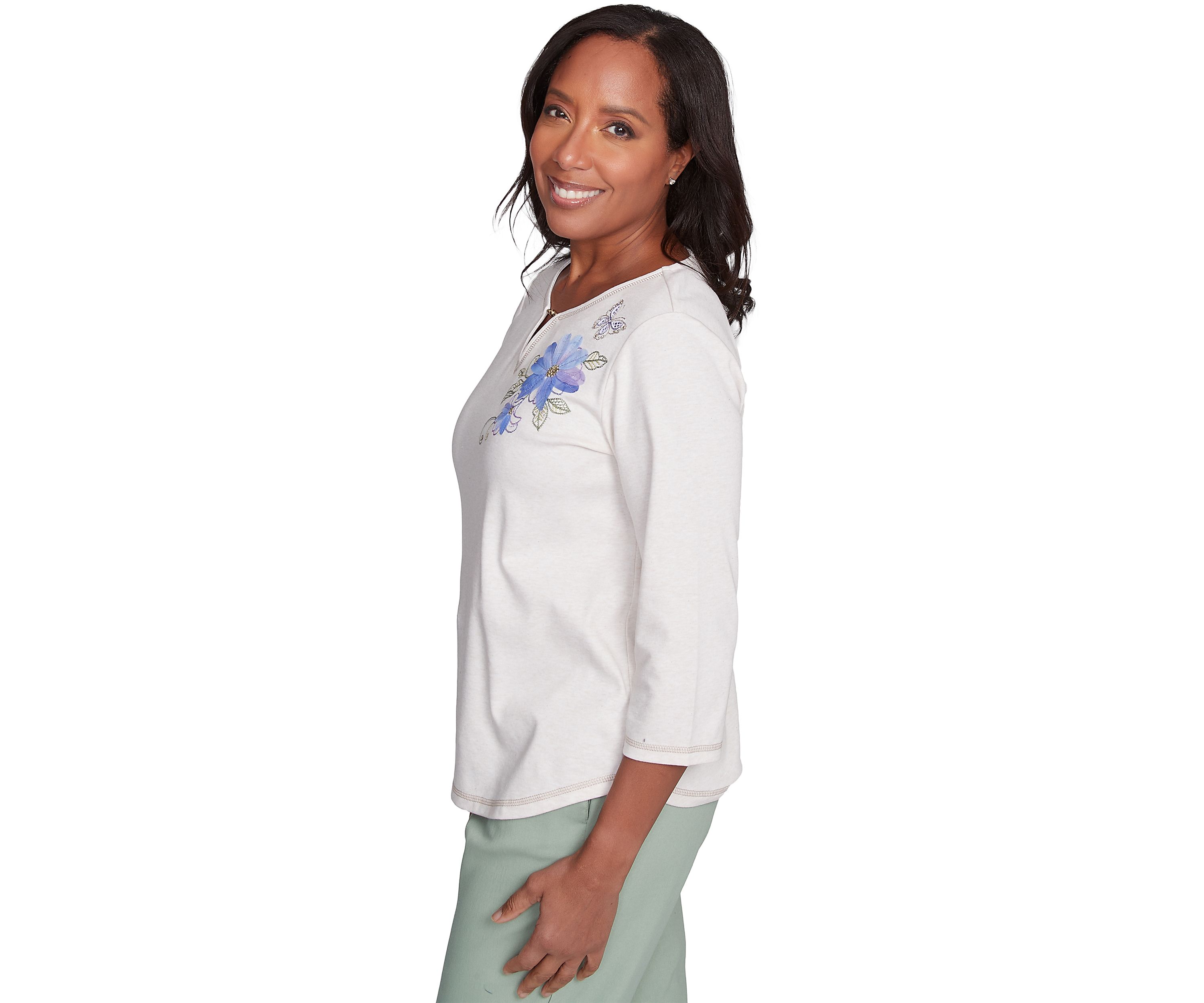 Womens Santa Fe Asymmetric Floral Embroidery Top