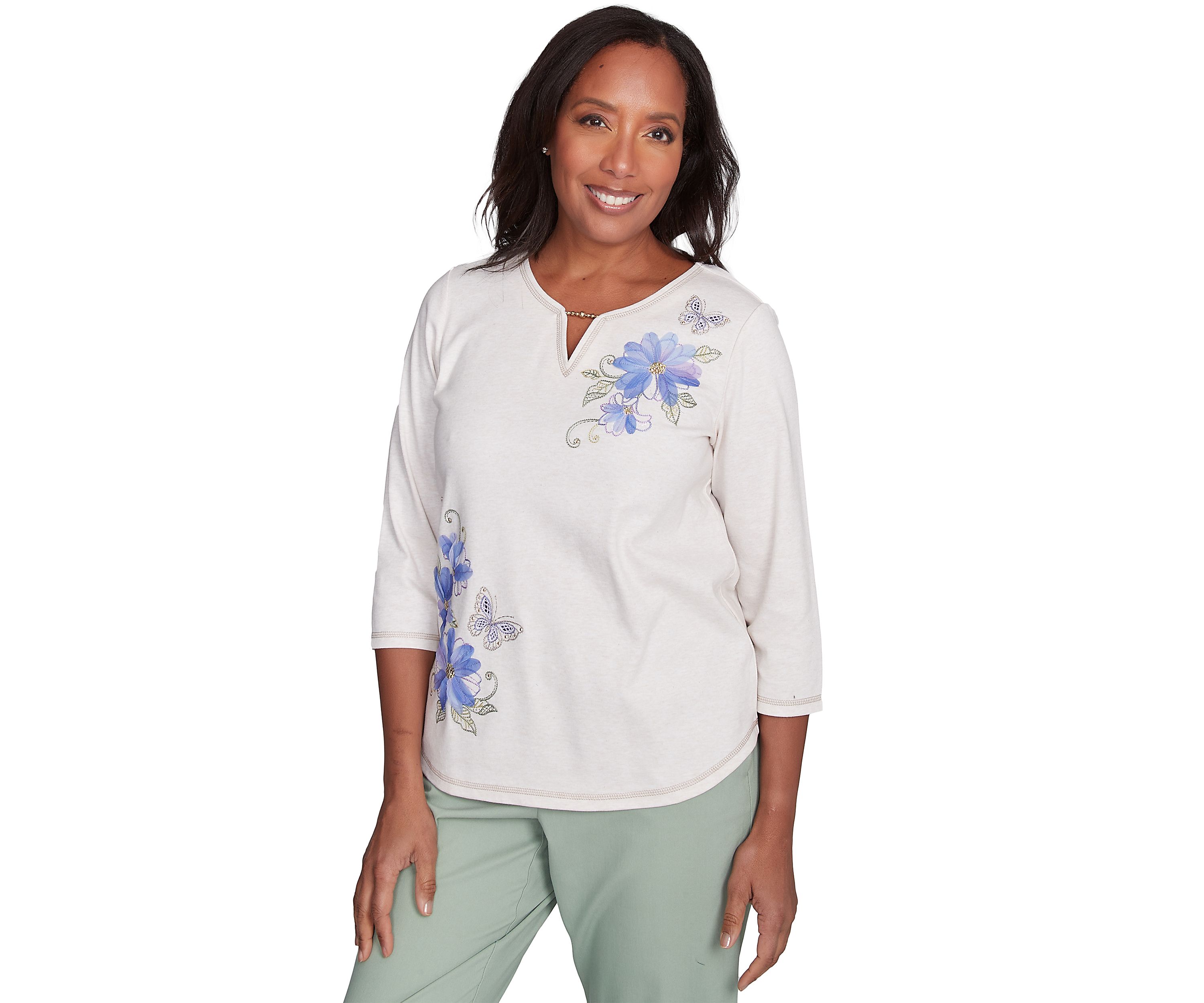 Womens Santa Fe Asymmetric Floral Embroidery Top