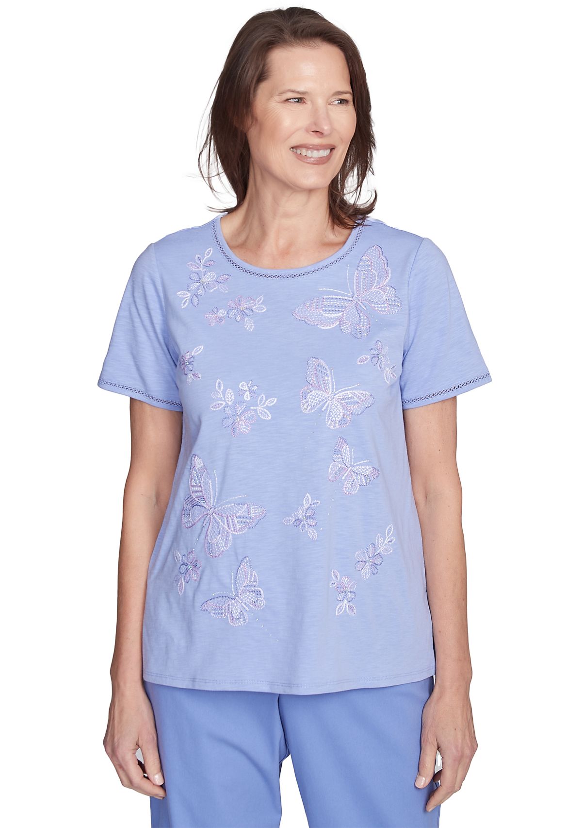 Womens Santa Fe Butterfly Embroidery Top
