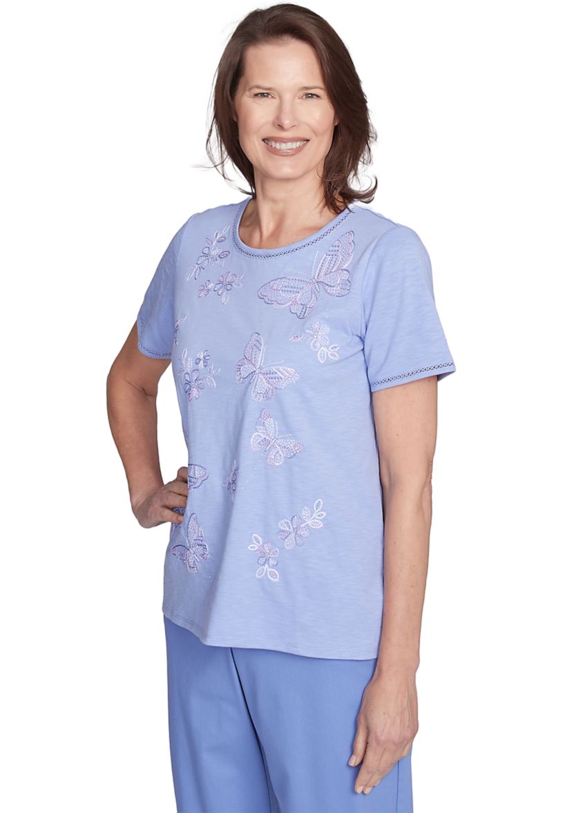 Womens Santa Fe Butterfly Embroidery Top