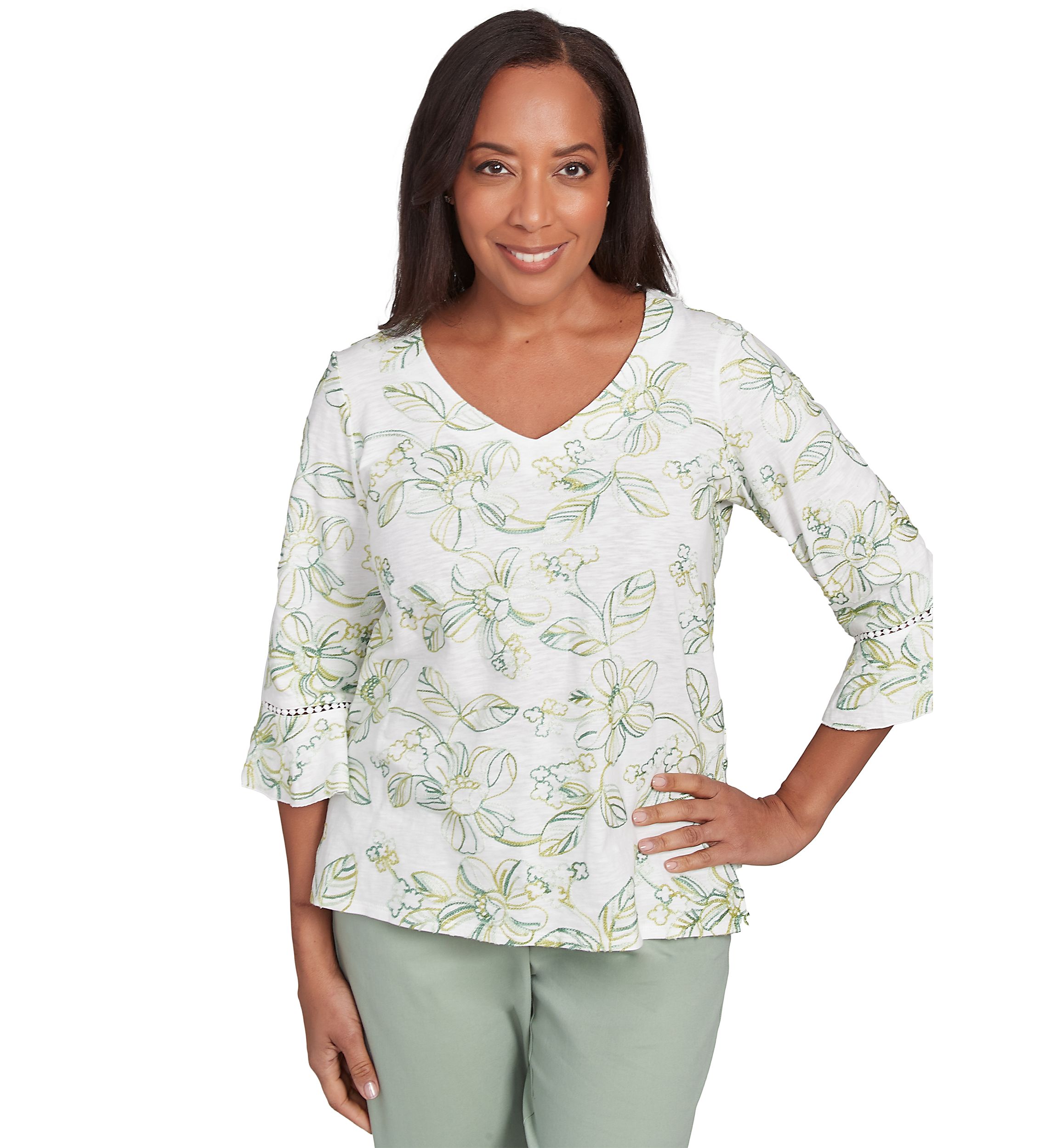 Womens Santa Fe Monotone Embroidery Top
