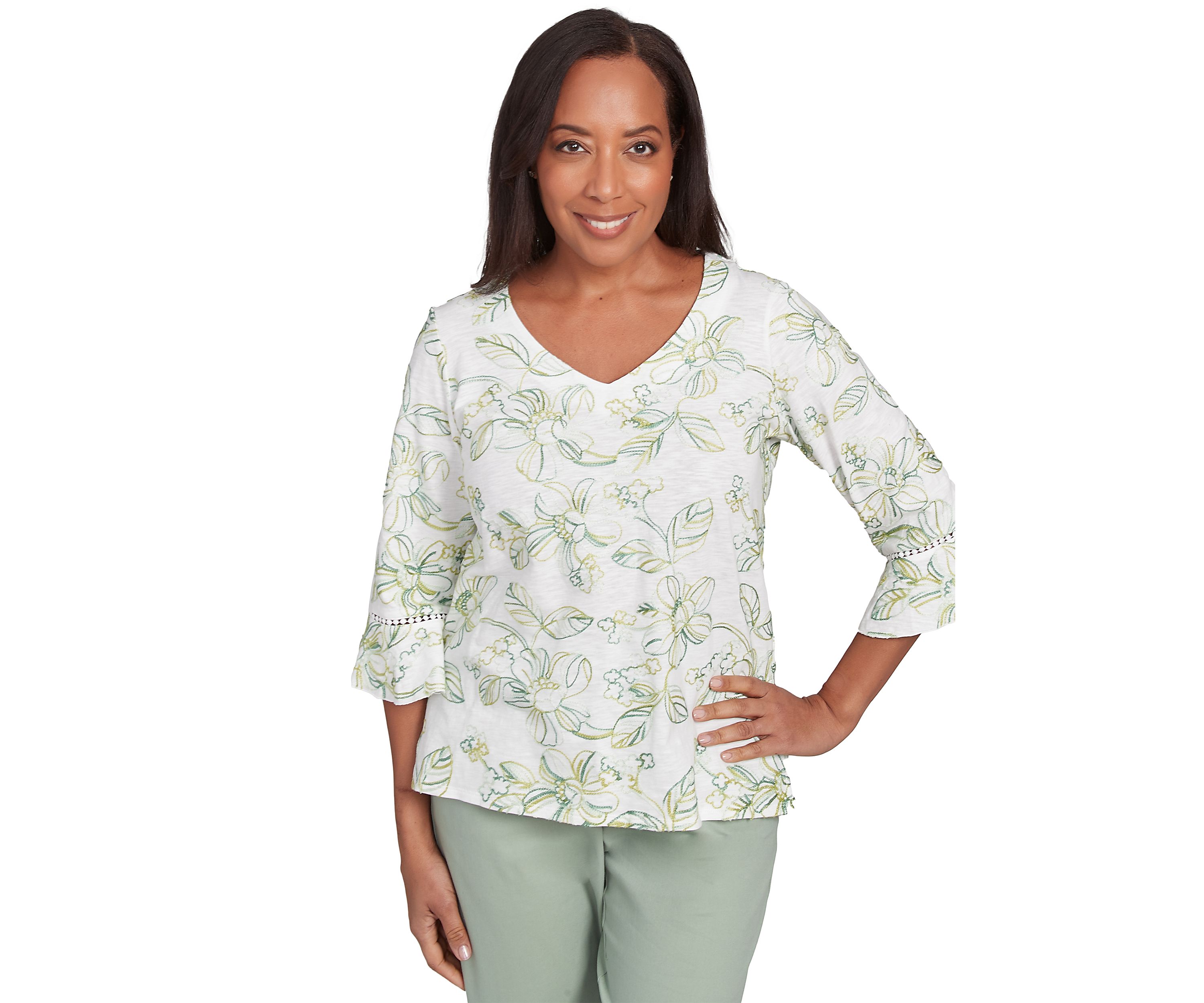 Womens Santa Fe Monotone Embroidery Top