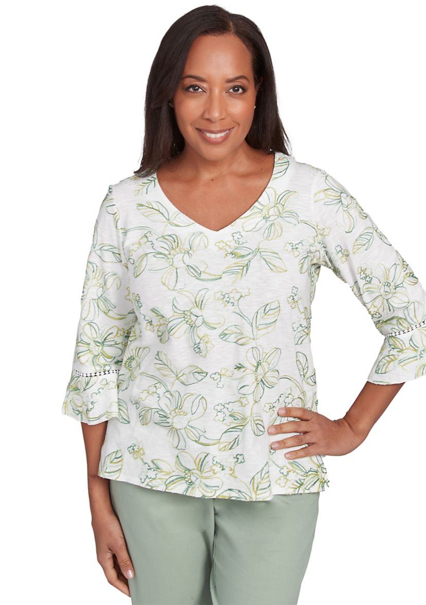 Womens Santa Fe Monotone Embroidery Top