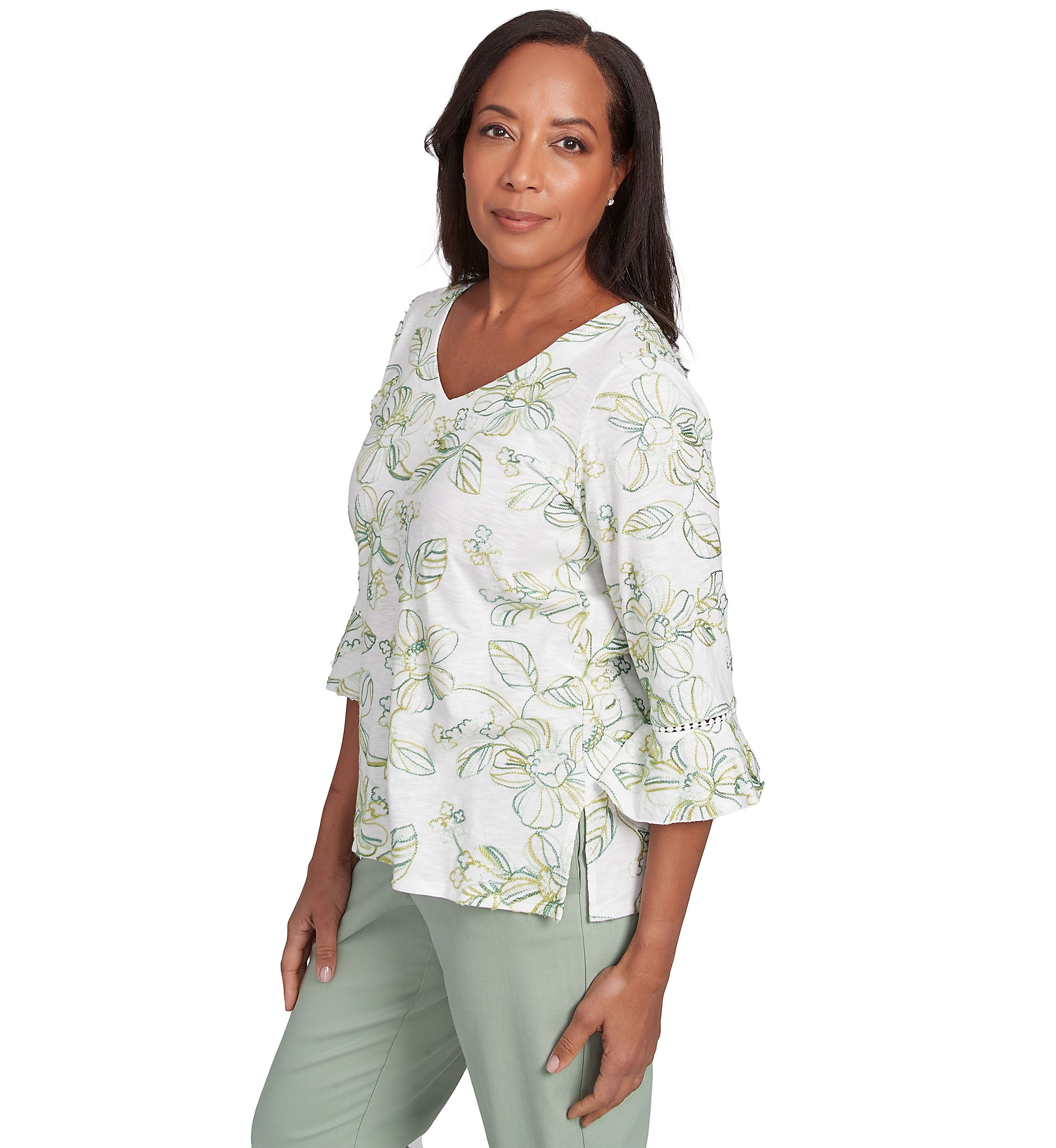 Womens Santa Fe Monotone Embroidery Top