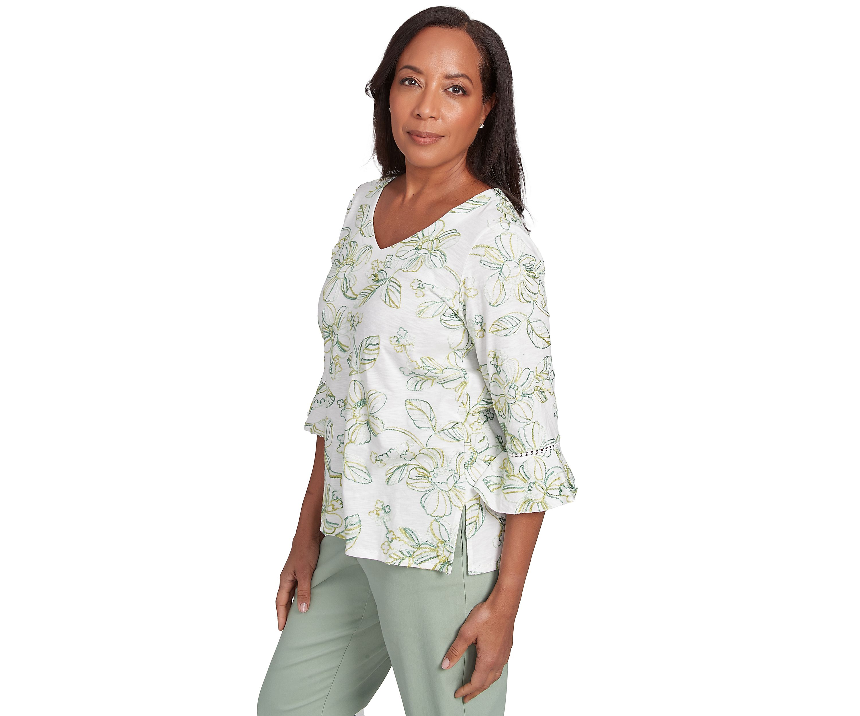 Womens Santa Fe Monotone Embroidery Top