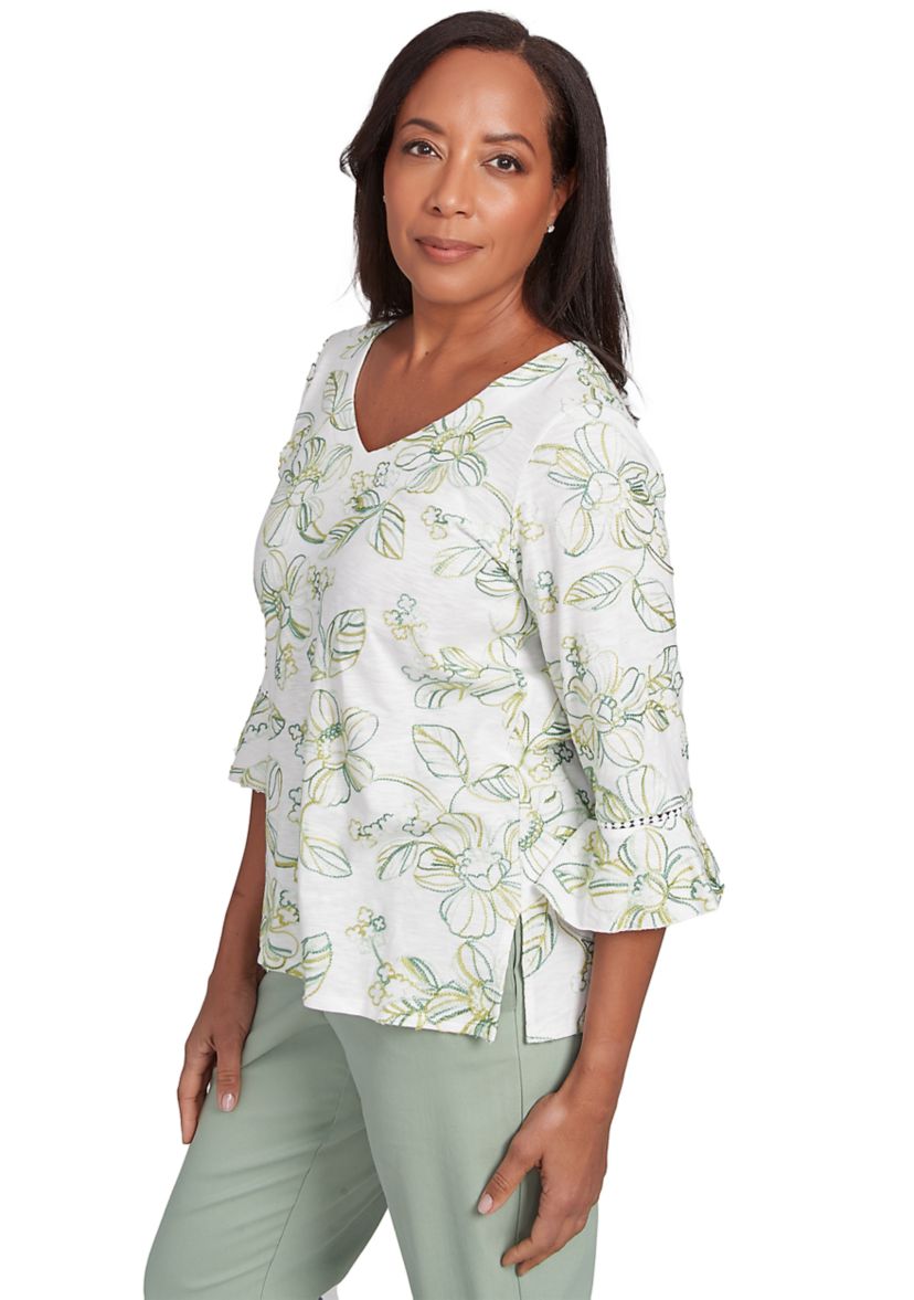 Womens Santa Fe Monotone Embroidery Top