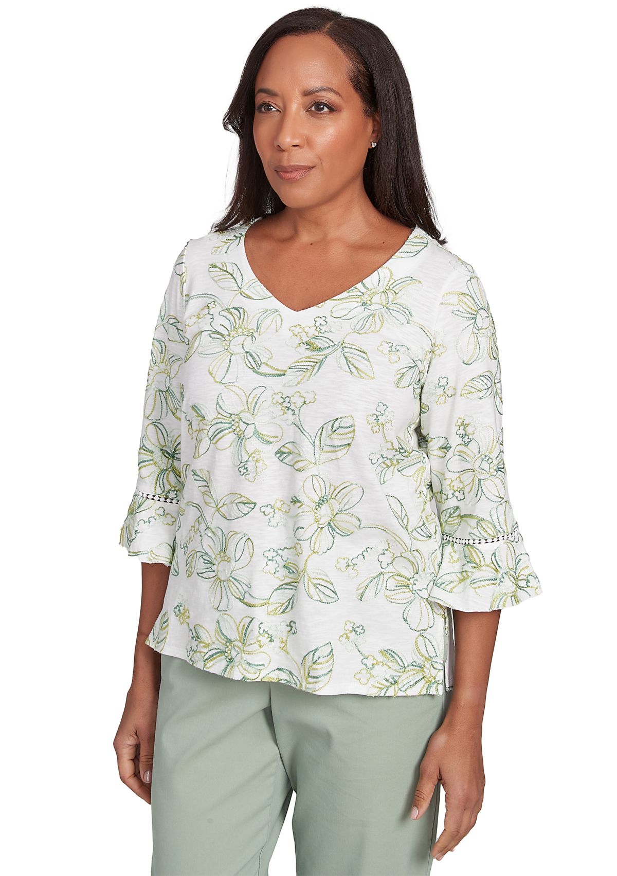 Womens Santa Fe Monotone Embroidery Top