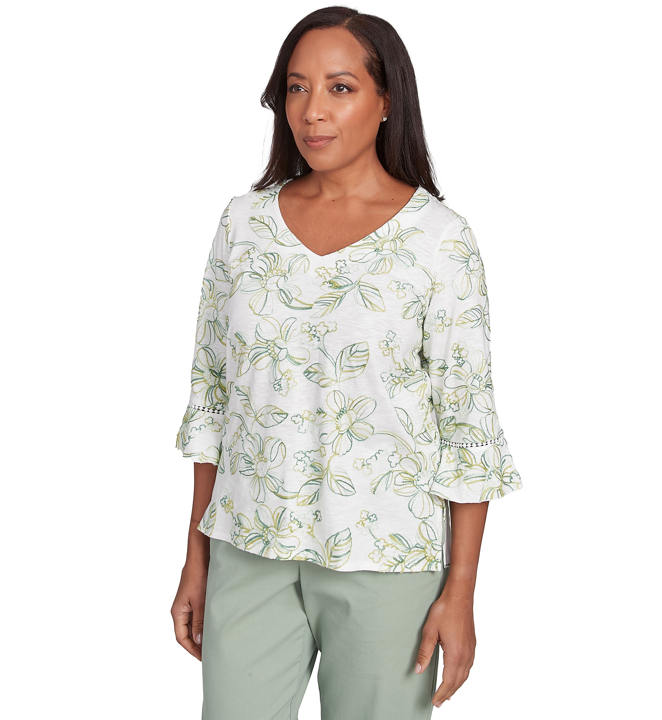 Womens Santa Fe Monotone Embroidery Top