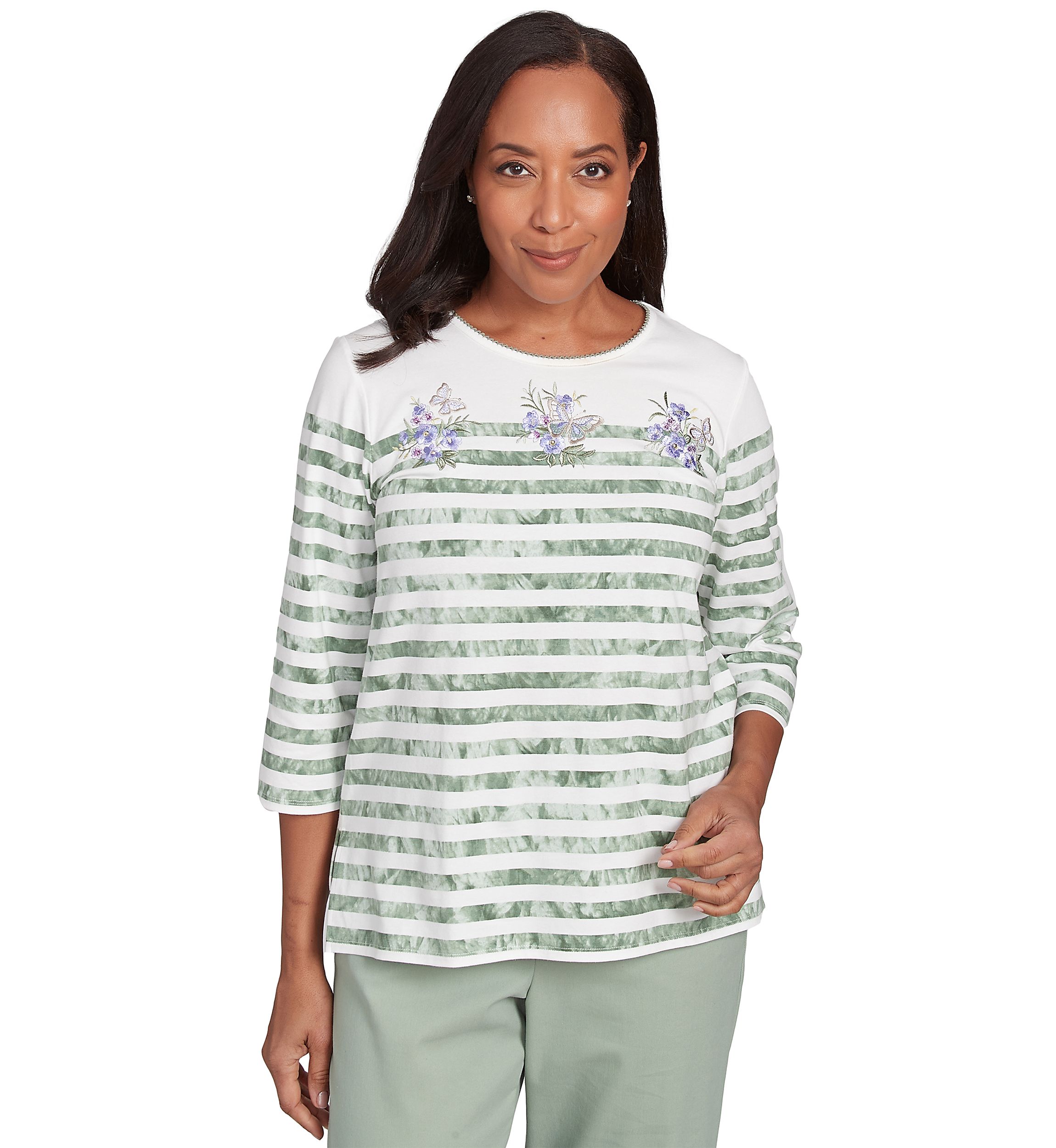 Womens Santa Fe Tie Dye Stripe Embroidery Top
