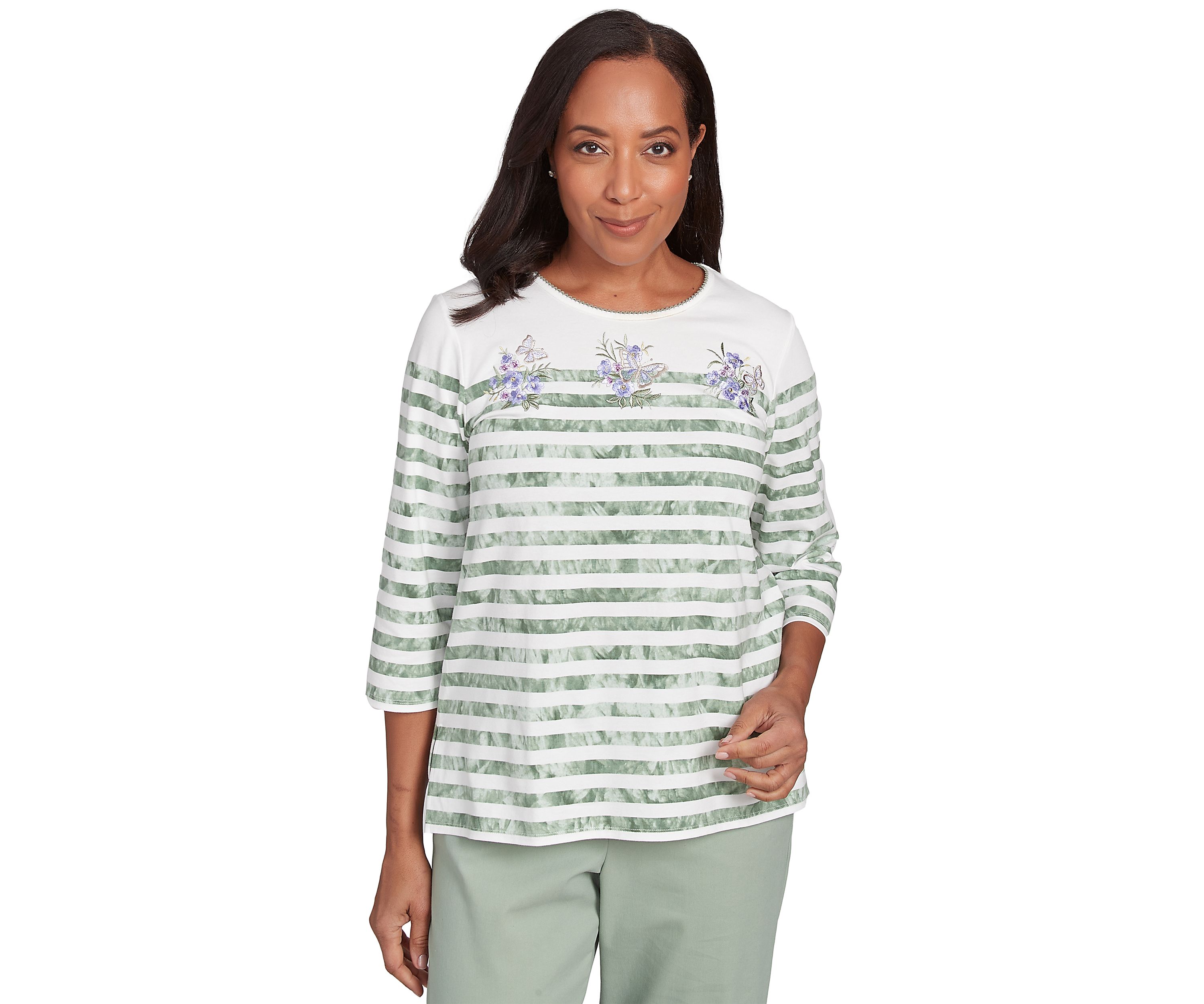 Womens Santa Fe Tie Dye Stripe Embroidery Top