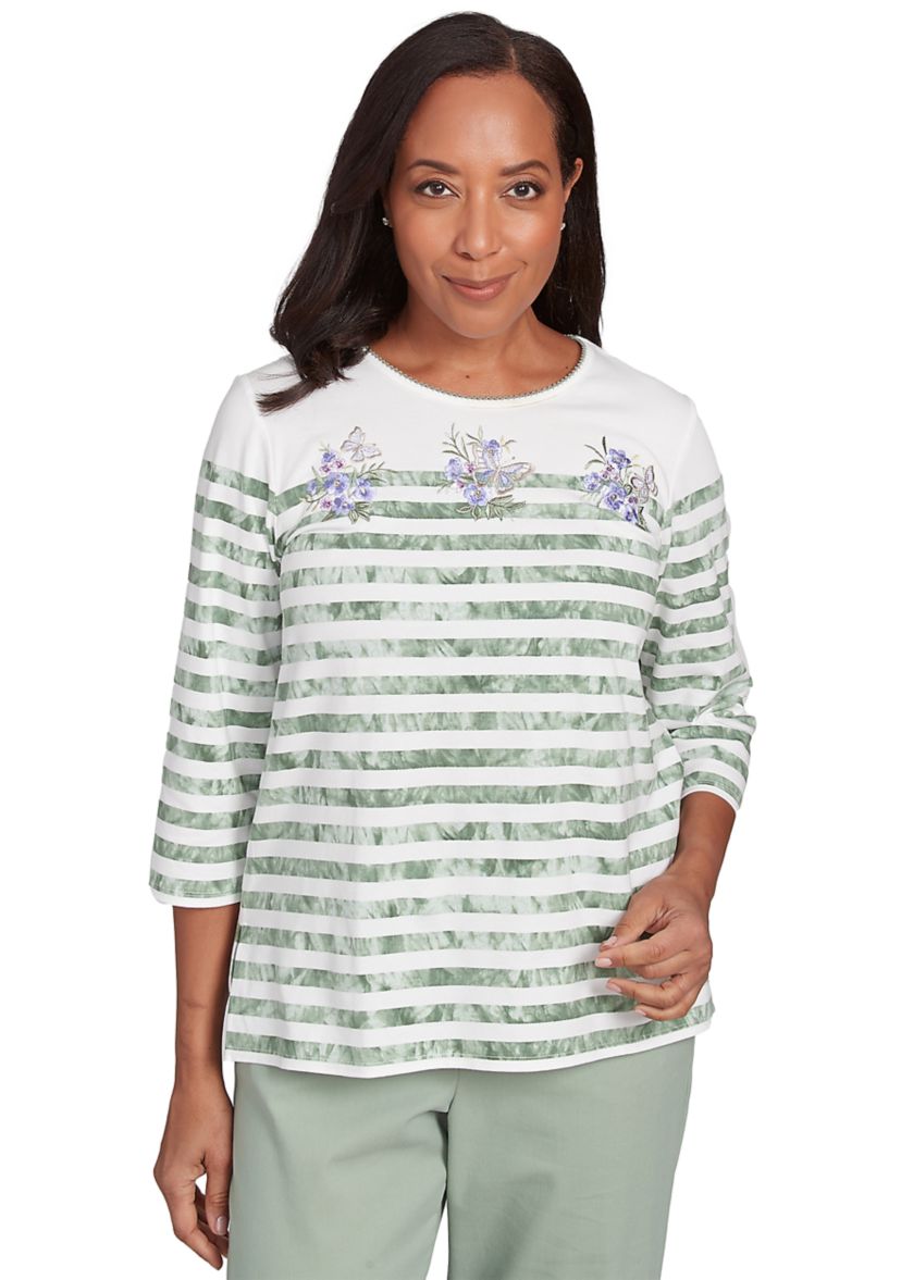 Womens Santa Fe Tie Dye Stripe Embroidery Top