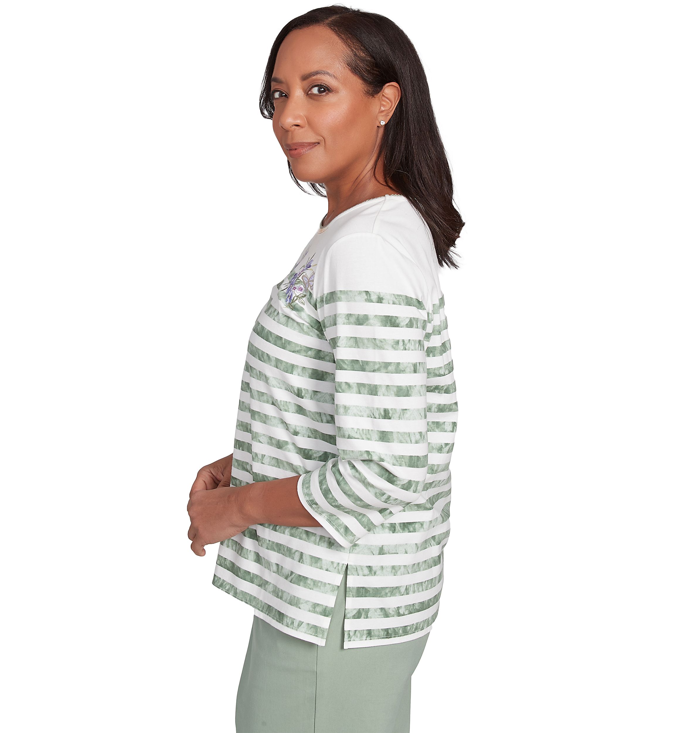 Womens Santa Fe Tie Dye Stripe Embroidery Top