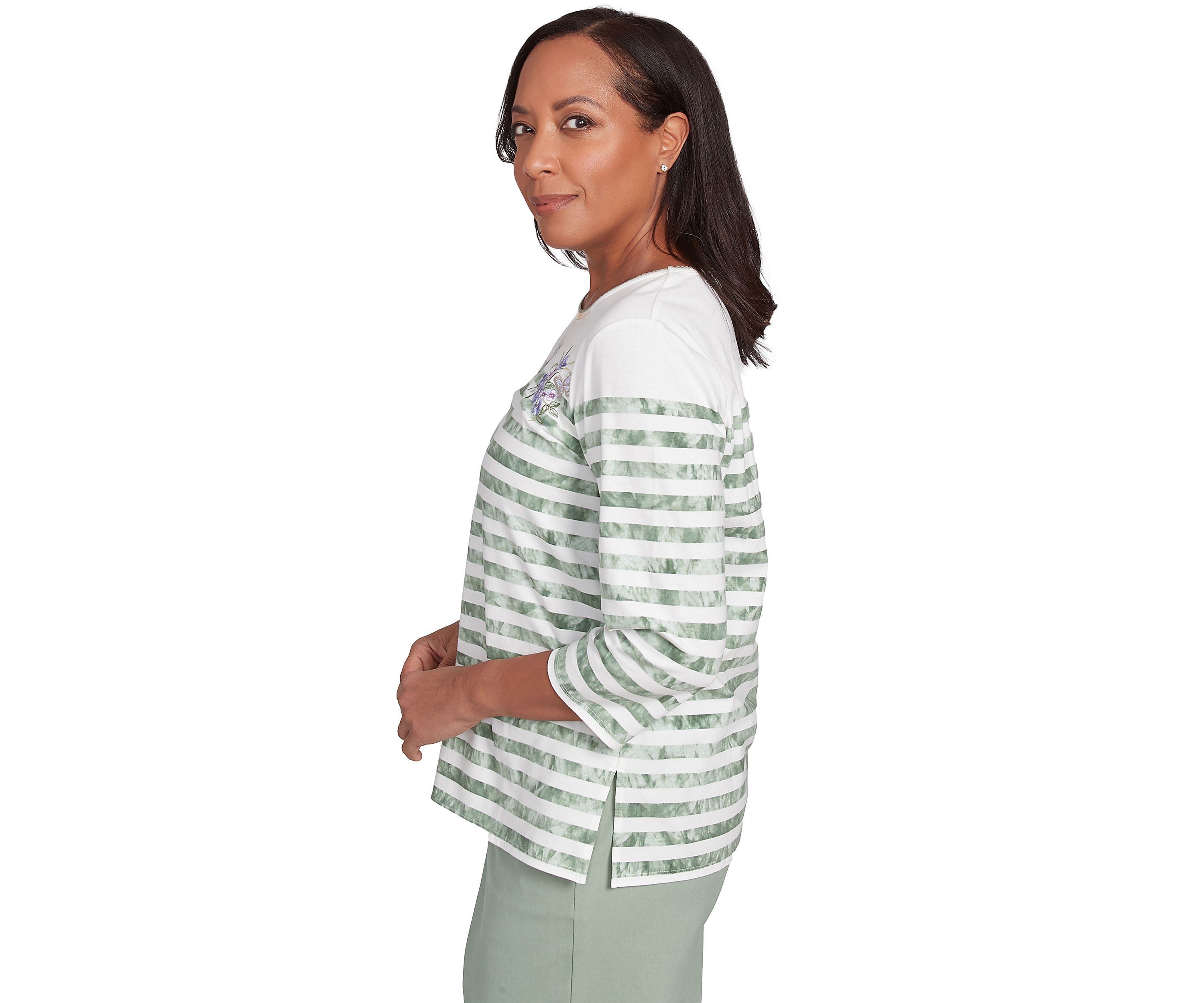 Womens Santa Fe Tie Dye Stripe Embroidery Top