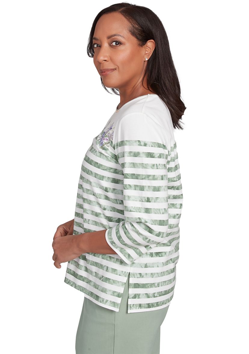 Womens Santa Fe Tie Dye Stripe Embroidery Top