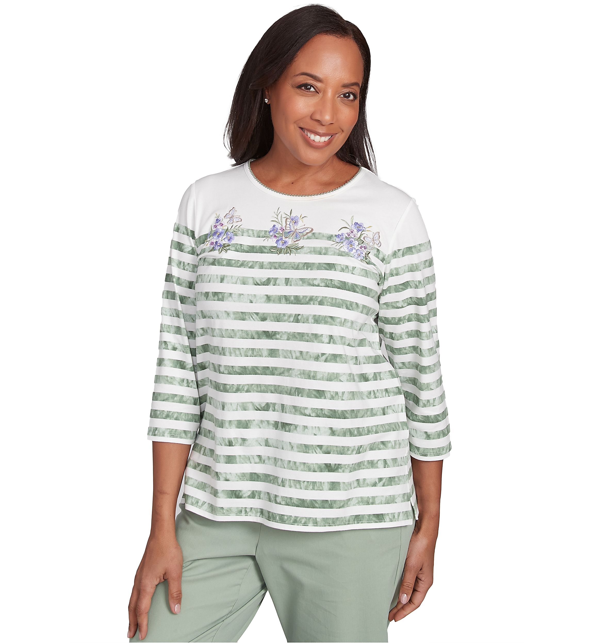 Womens Santa Fe Tie Dye Stripe Embroidery Top