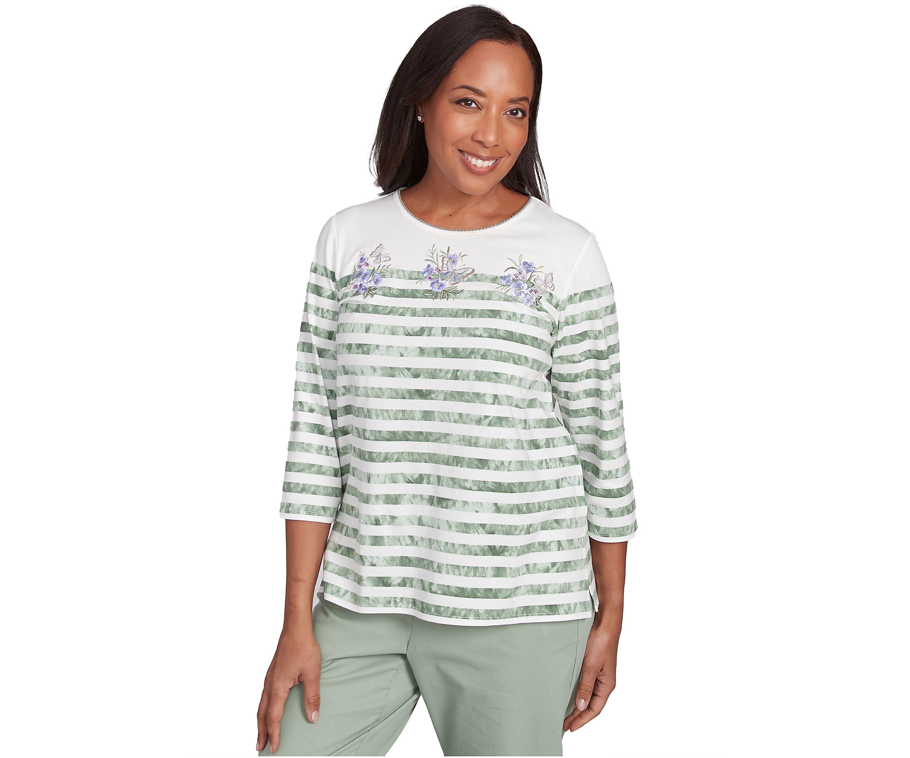 Womens Santa Fe Tie Dye Stripe Embroidery Top