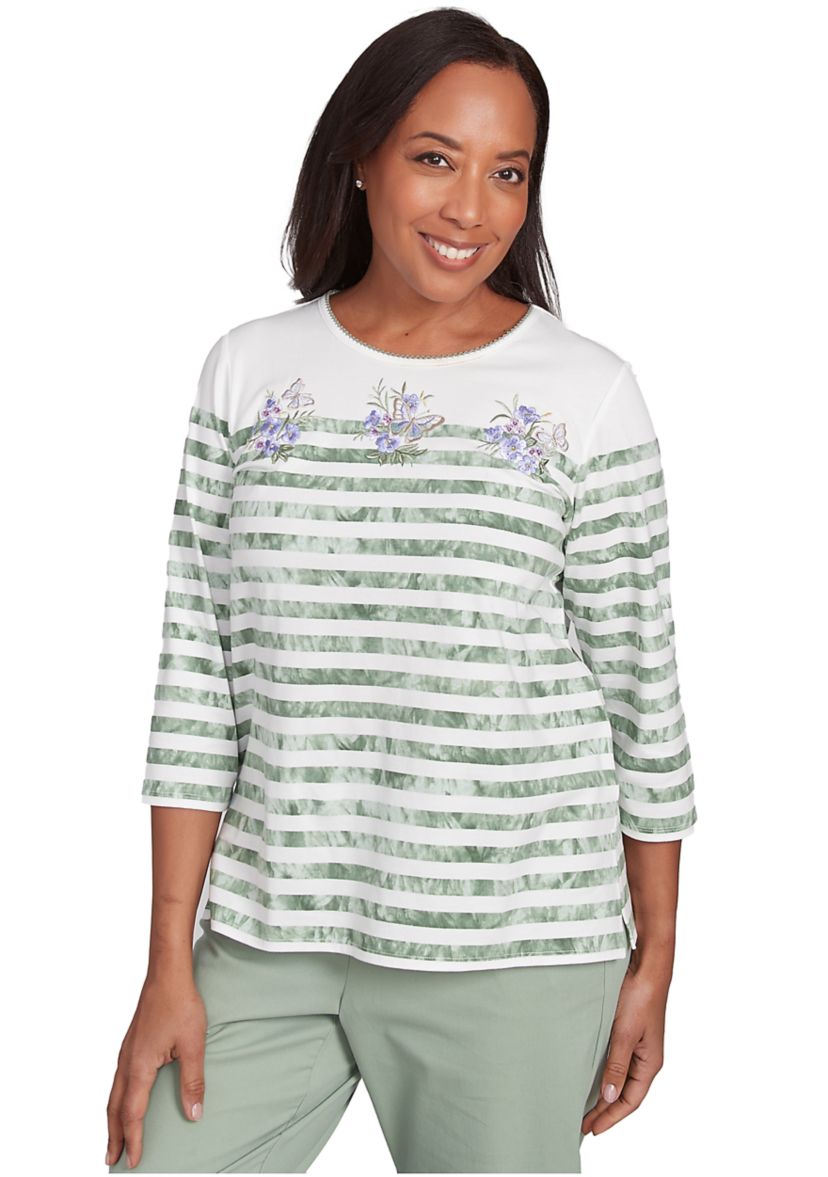 Womens Santa Fe Tie Dye Stripe Embroidery Top