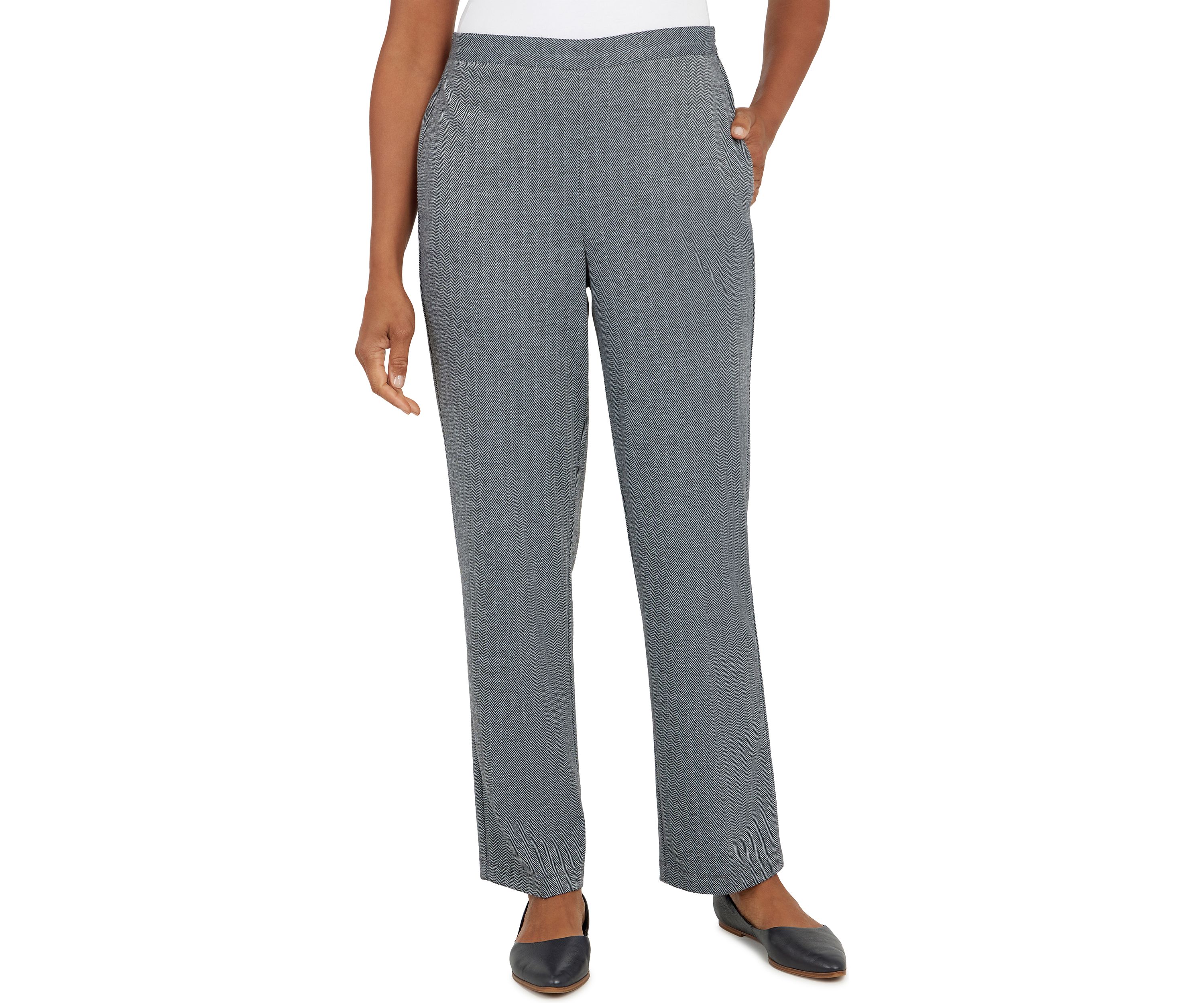 Womens Empire State Knit Herringbone Pull-On Straight Leg Average Length Pants
