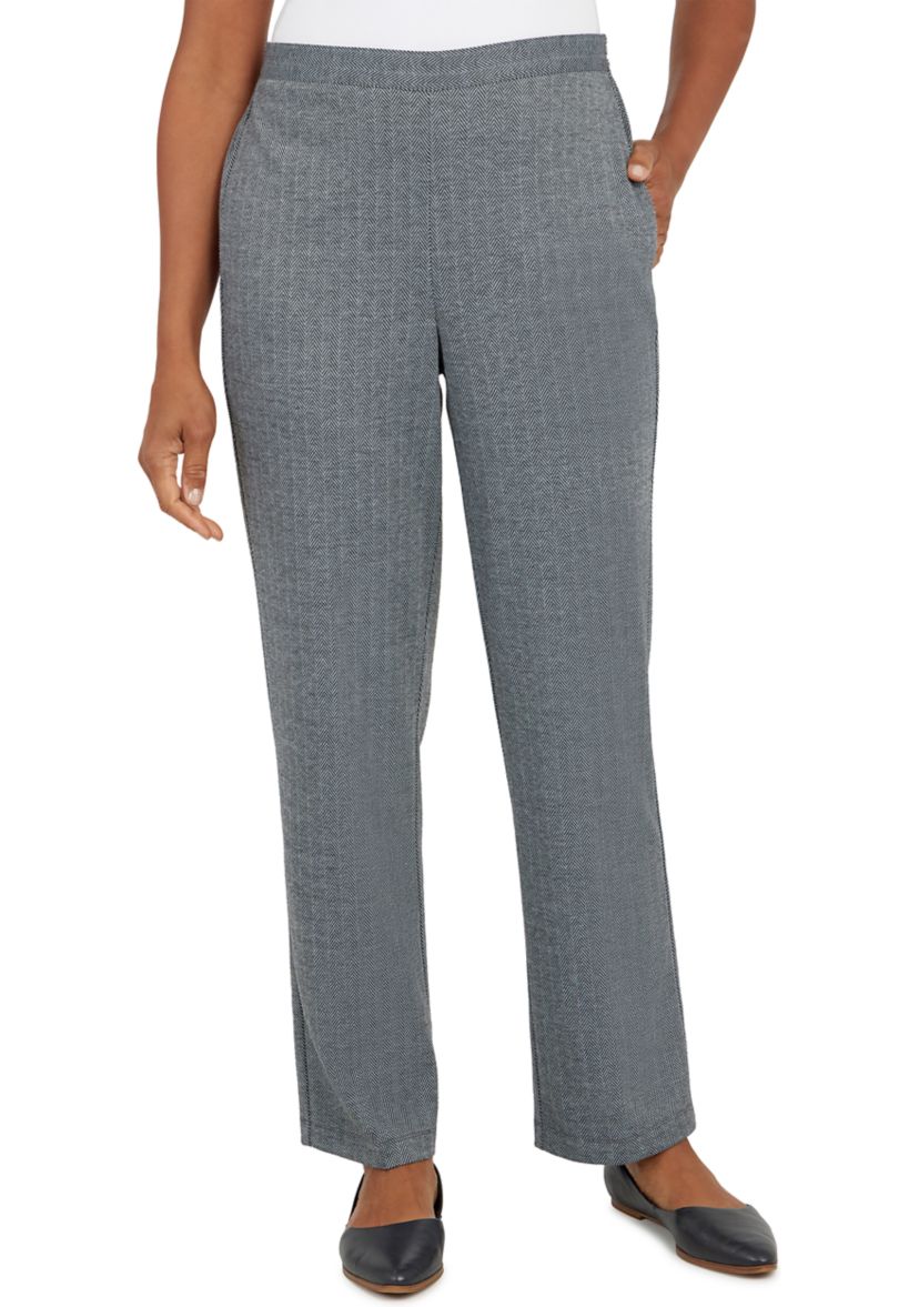 Womens Empire State Knit Herringbone Pull-On Straight Leg Average Length Pants