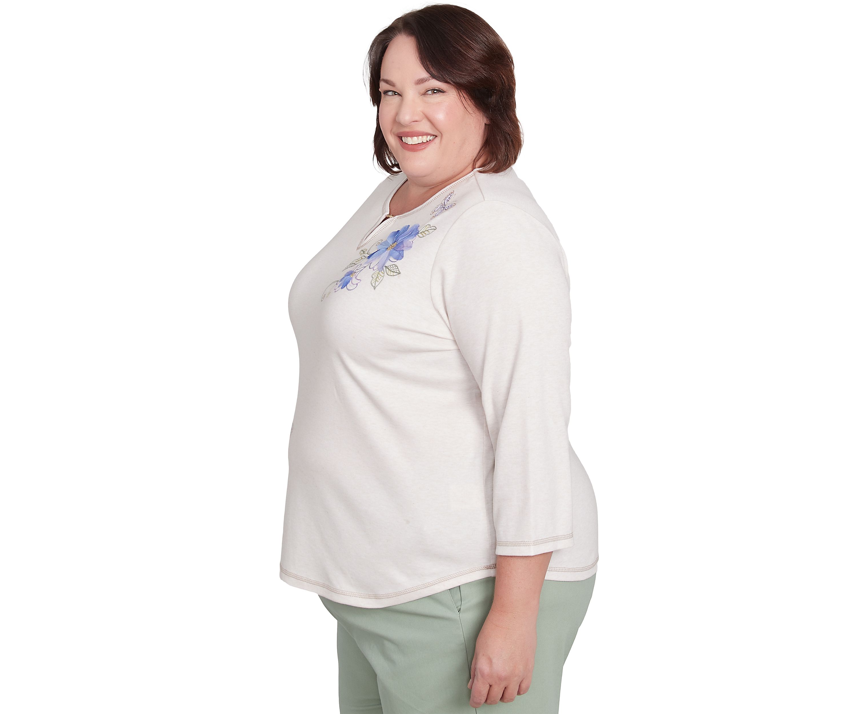 Plus Size Santa Fe Asymmetric Floral Embroidery Top