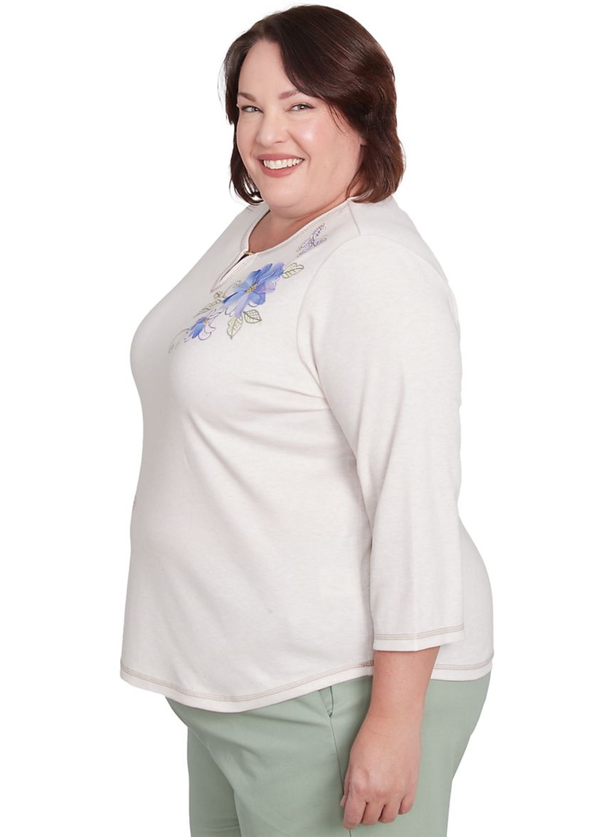 Plus Size Santa Fe Asymmetric Floral Embroidery Top