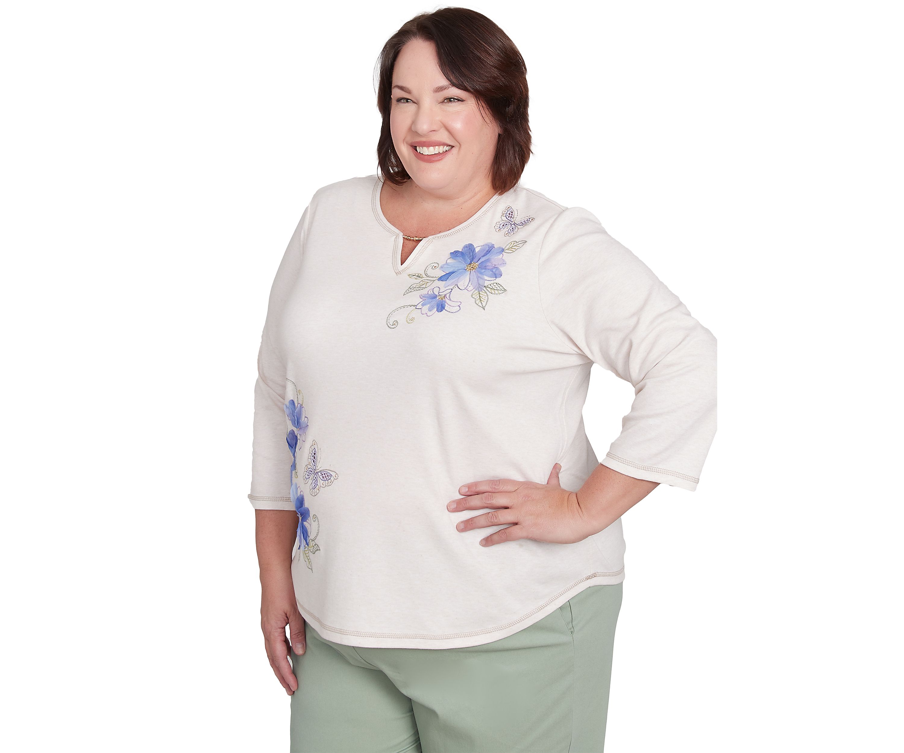 Plus Size Santa Fe Asymmetric Floral Embroidery Top