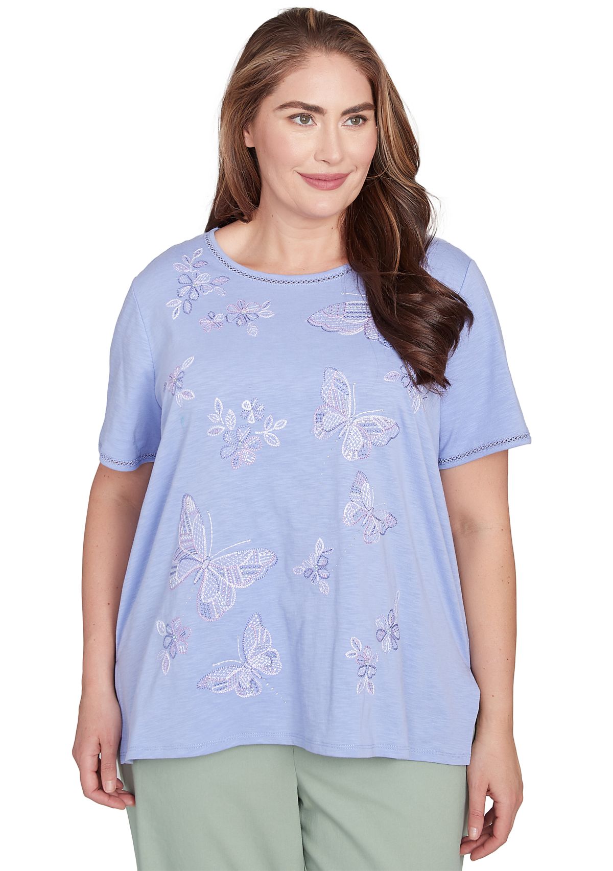 Plus Size Santa Fe Butterfly Embroidery Top
