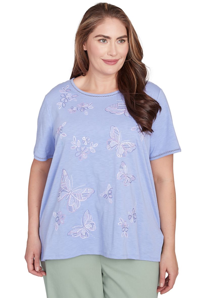 Plus Size Santa Fe Butterfly Embroidery Top