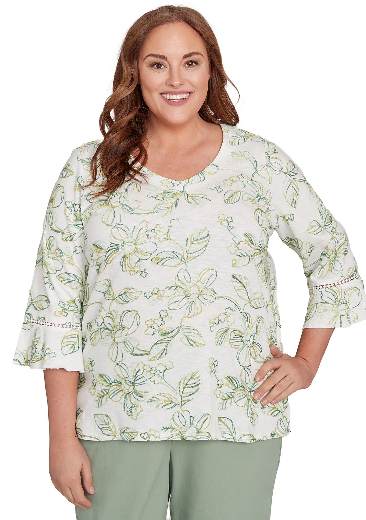 Plus Size Santa Fe Monotone Embroidery Top