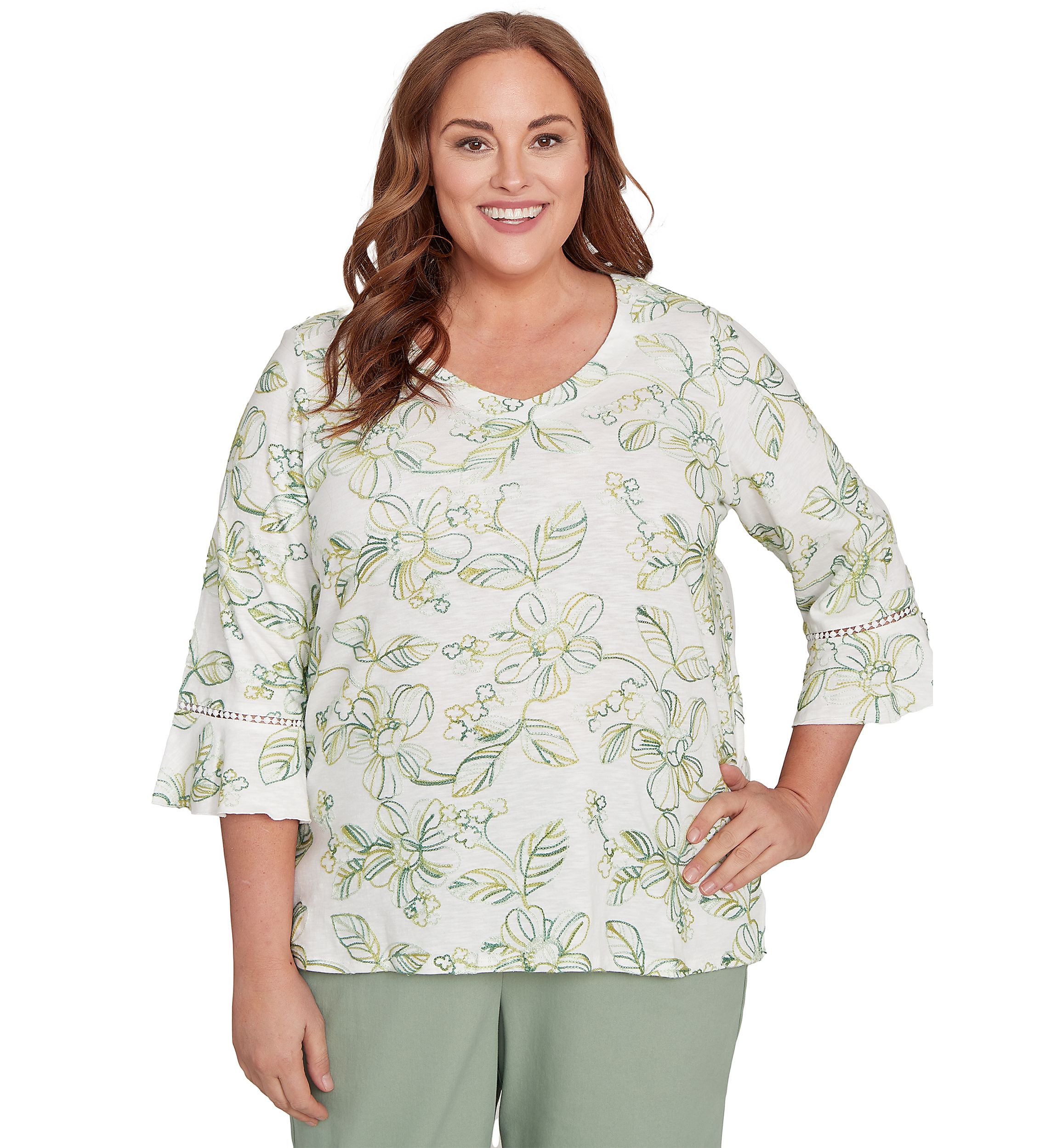 Plus Size Santa Fe Monotone Embroidery Top