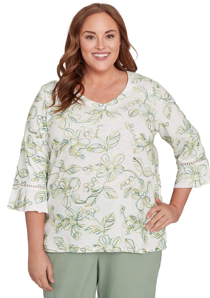 Plus Size Santa Fe Monotone Embroidery Top