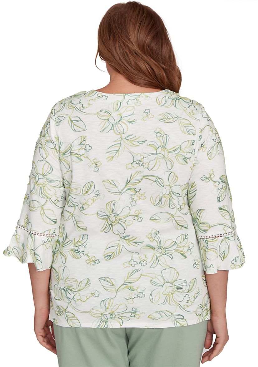 Plus Size Santa Fe Monotone Embroidery Top