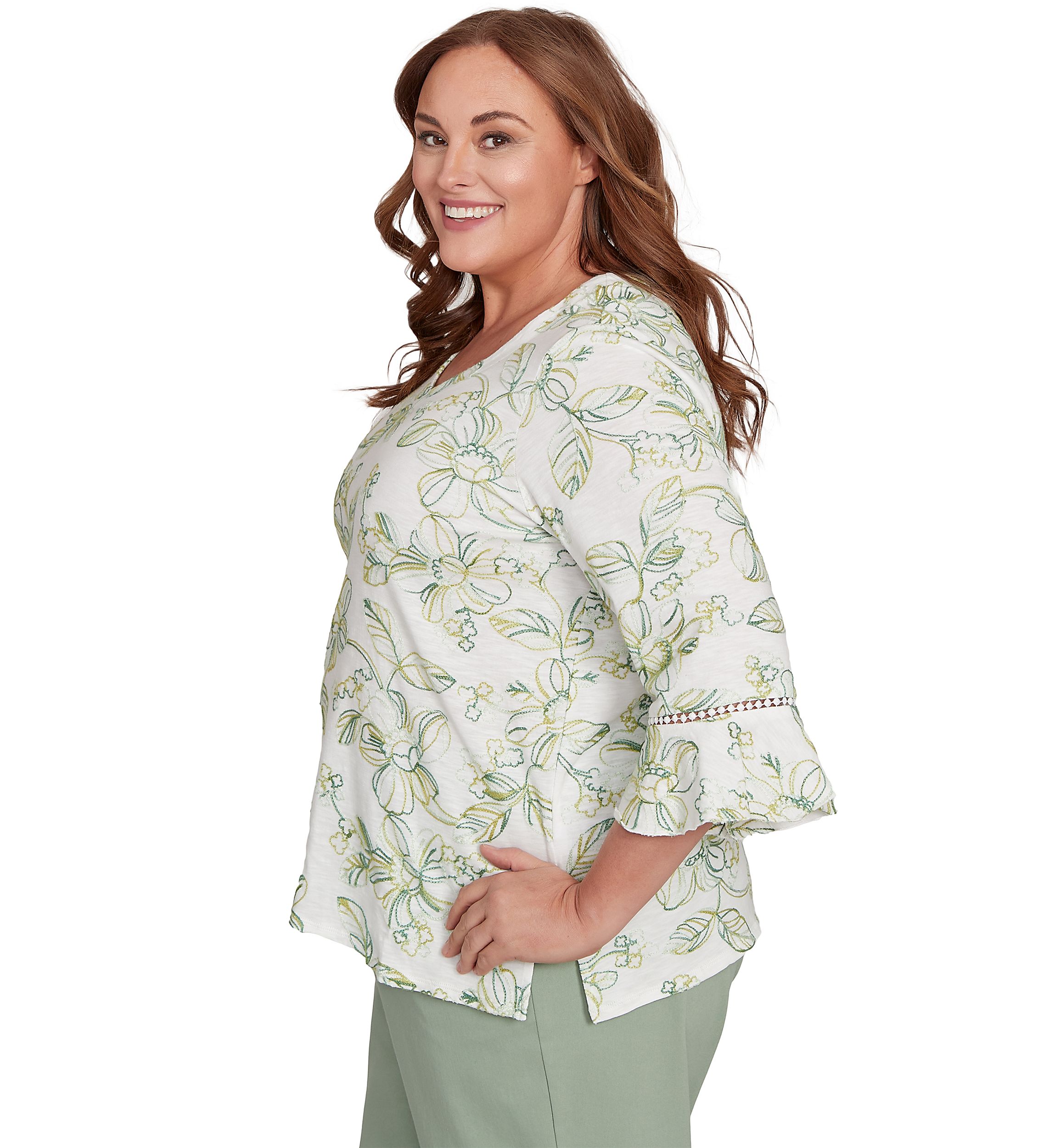 Plus Size Santa Fe Monotone Embroidery Top