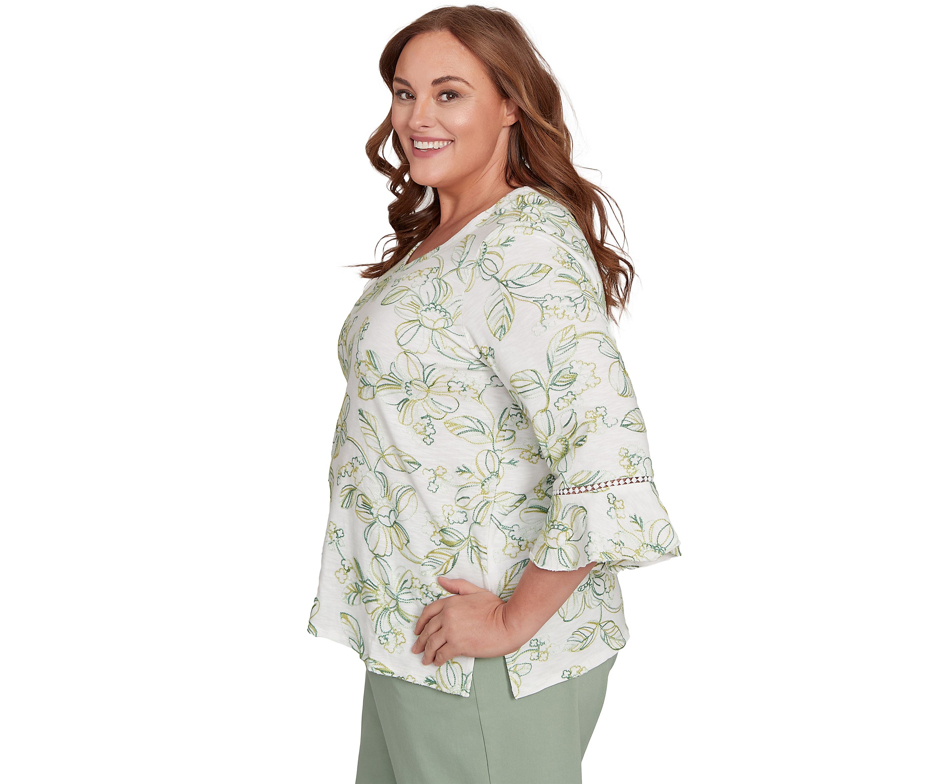 Plus Size Santa Fe Monotone Embroidery Top