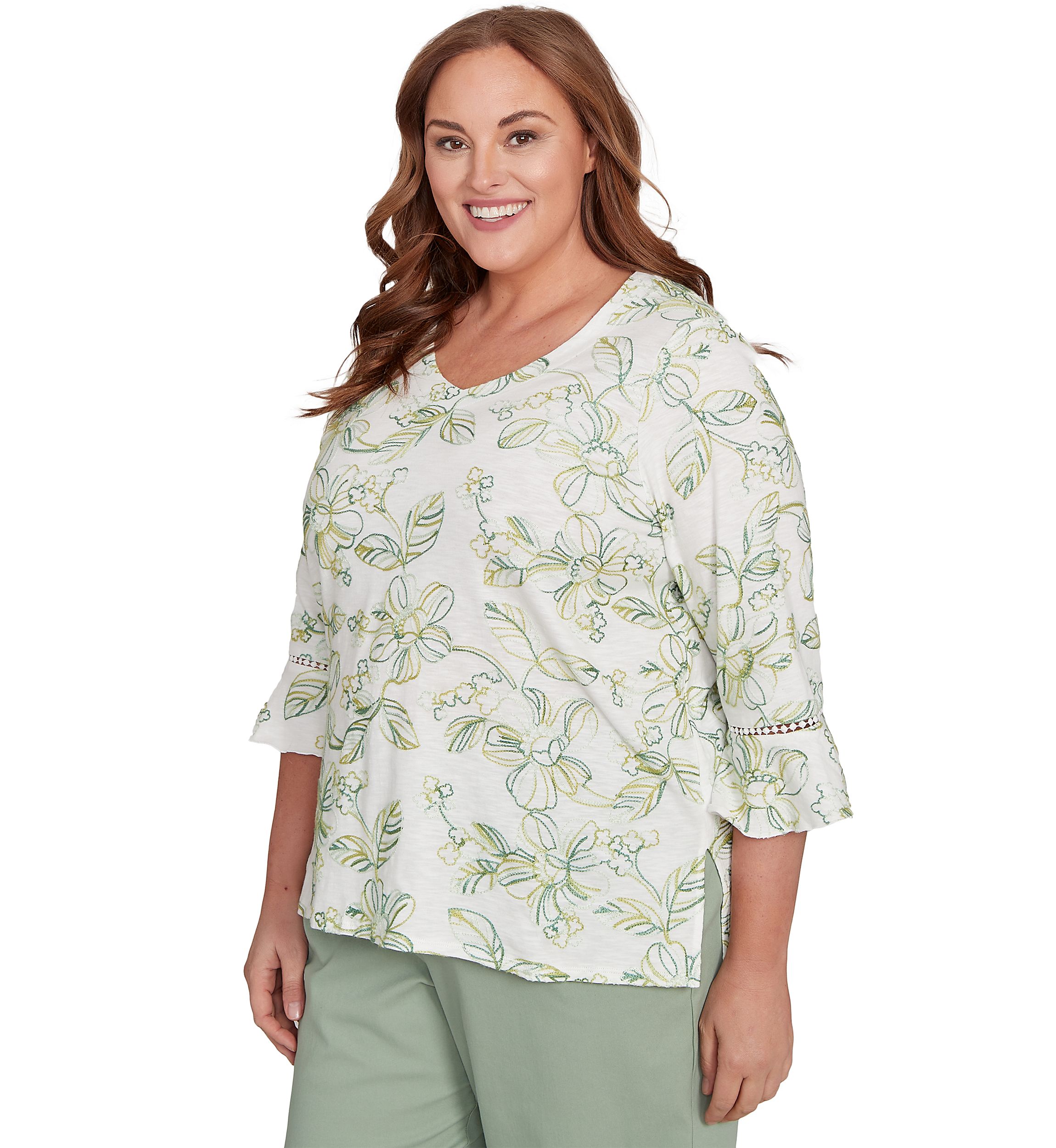 Plus Size Santa Fe Monotone Embroidery Top
