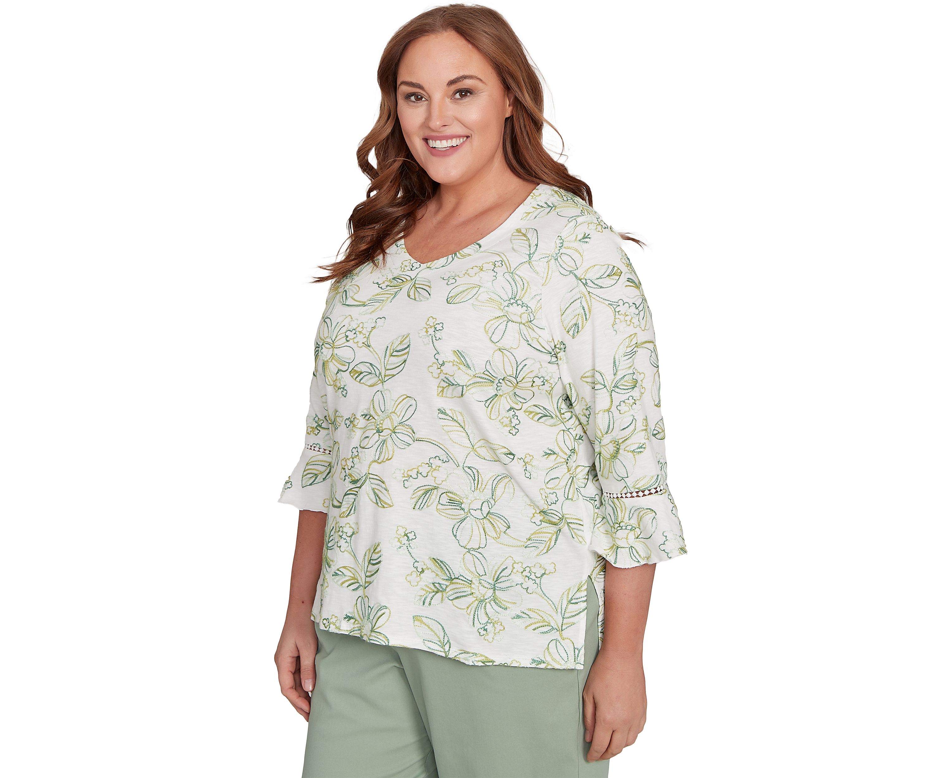Plus Size Santa Fe Monotone Embroidery Top
