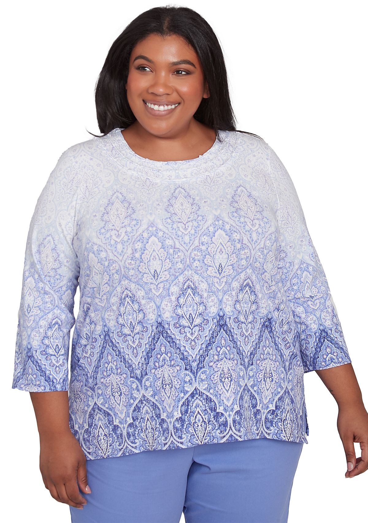 Plus Size Santa Fe Ombre Medallion Print Top