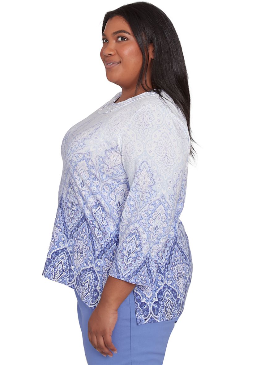 Plus Size Santa Fe Ombre Medallion Print Top