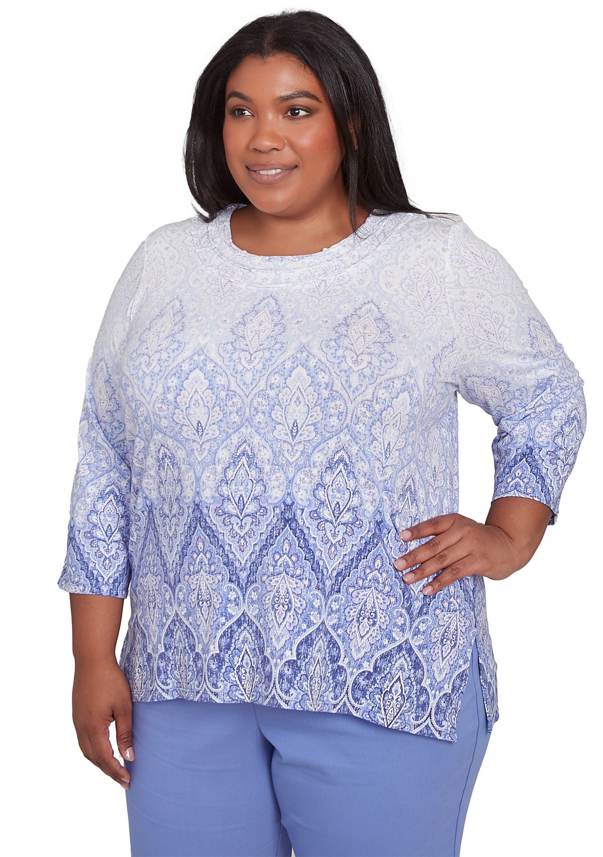 Plus Size Santa Fe Ombre Medallion Print Top