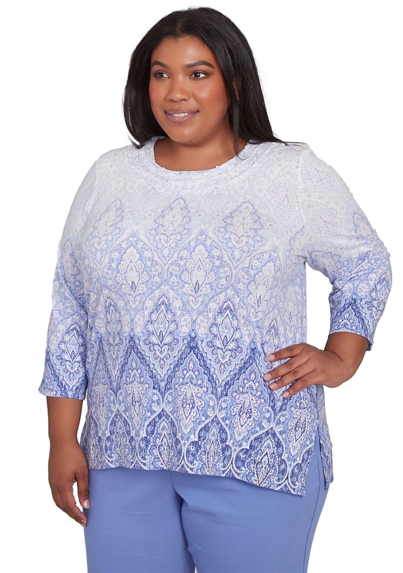 Plus Size Santa Fe Ombre Medallion Print Top