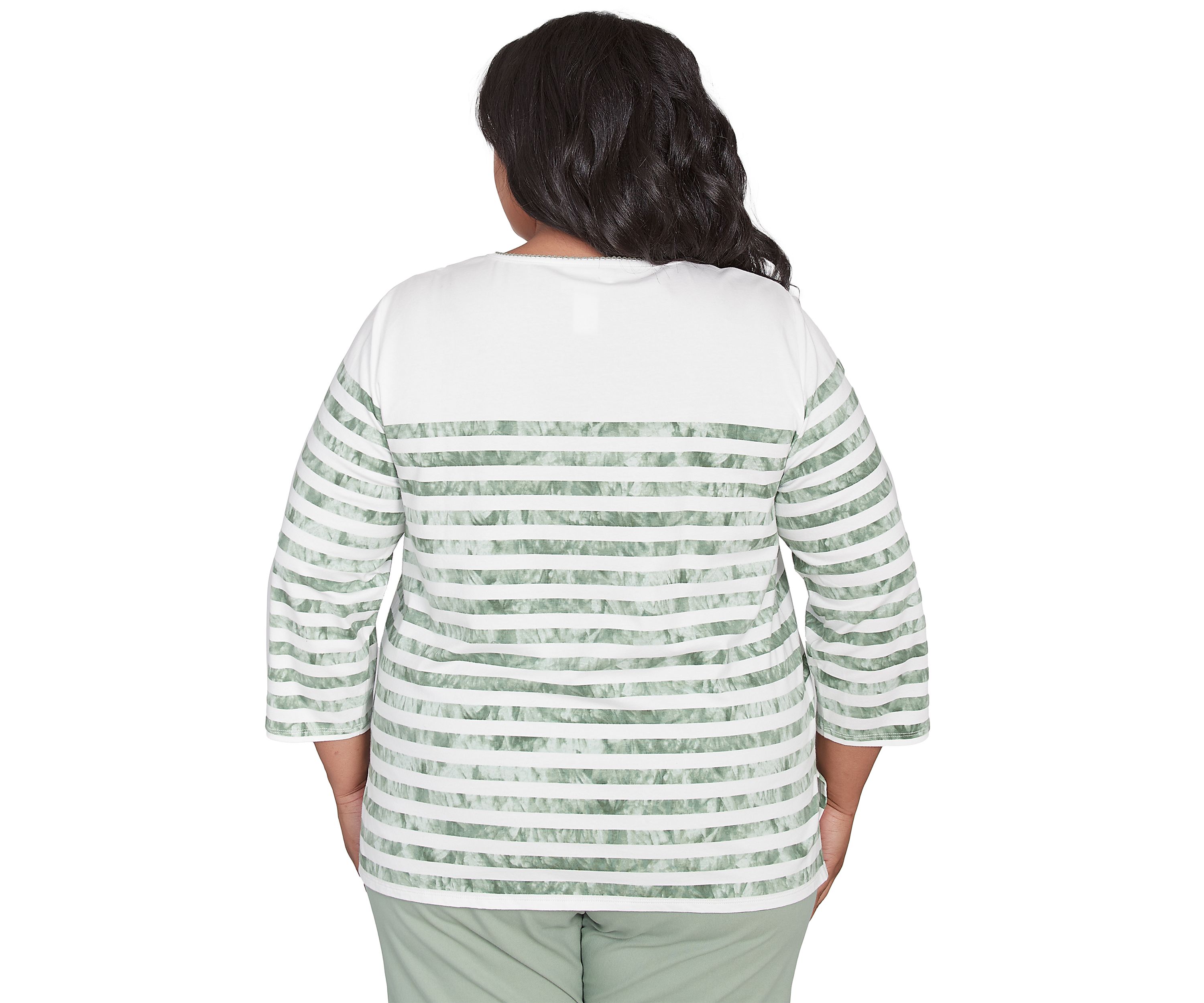 Plus Size Santa Fe Tie Dye Stripe Embroidery Top 