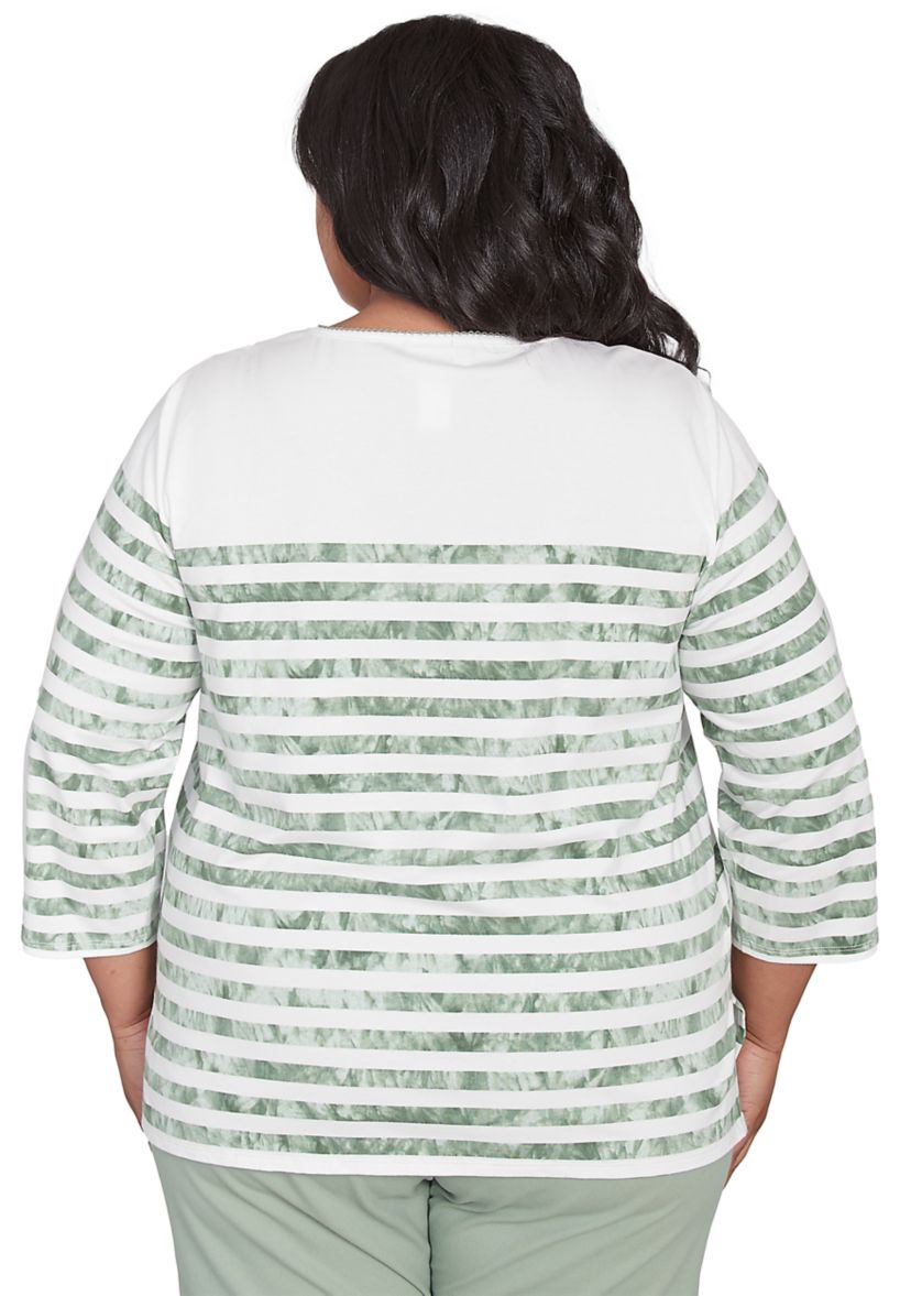 Plus Size Santa Fe Tie Dye Stripe Embroidery Top 