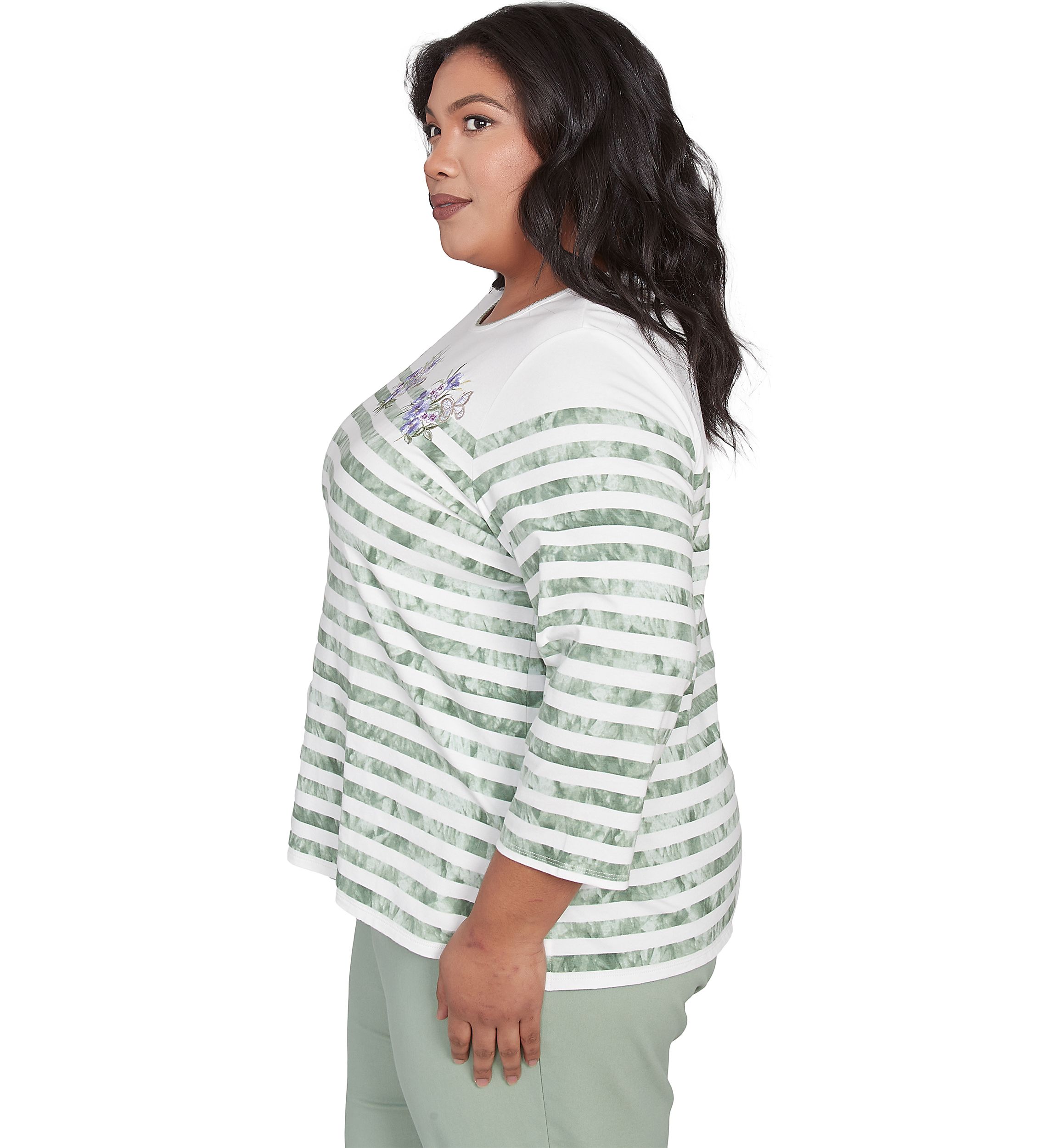 Plus Size Santa Fe Tie Dye Stripe Embroidery Top 