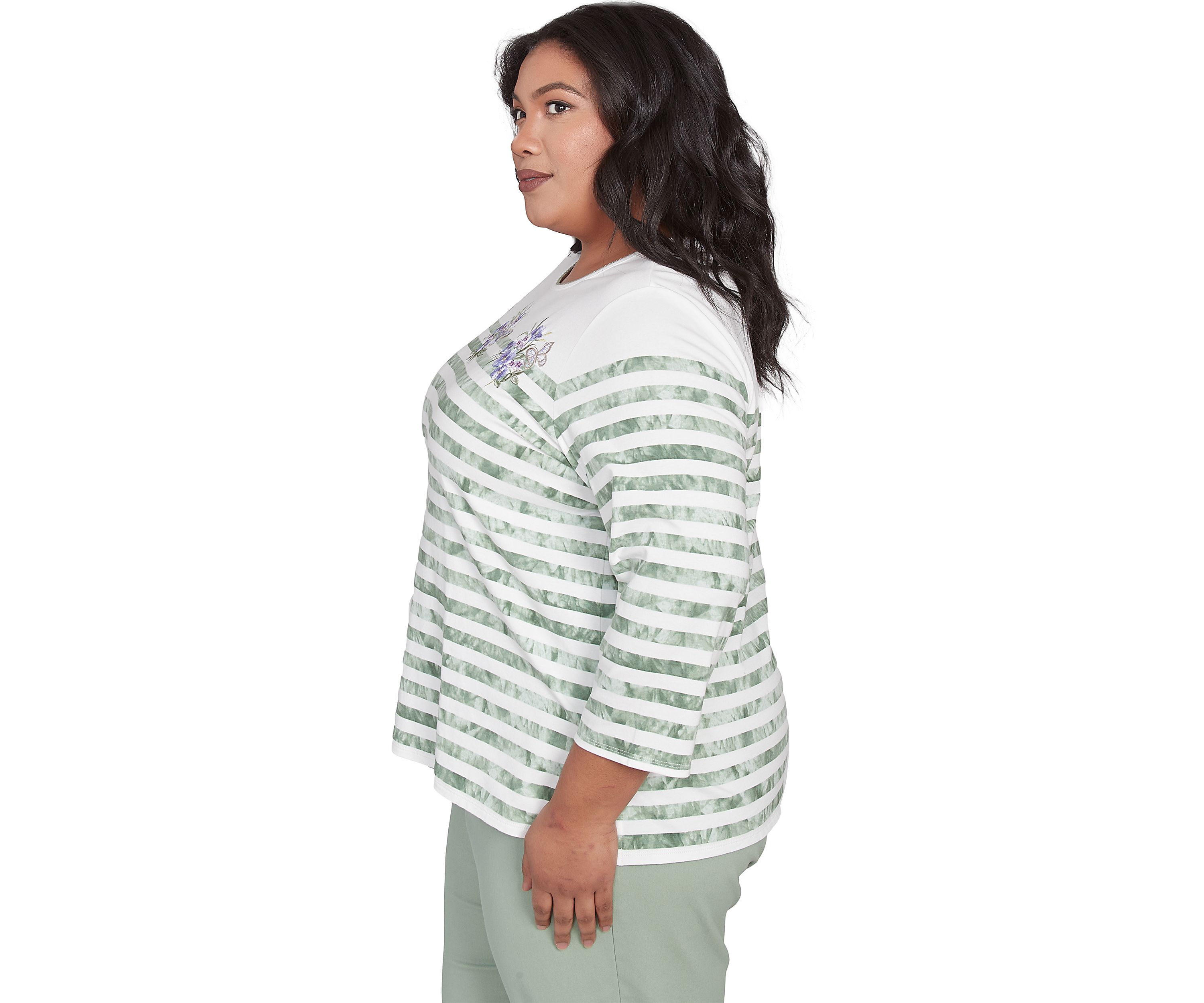 Plus Size Santa Fe Tie Dye Stripe Embroidery Top 