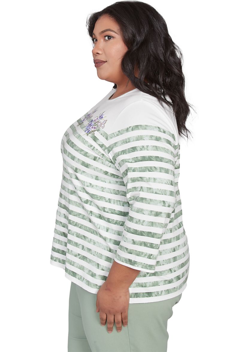 Plus Size Santa Fe Tie Dye Stripe Embroidery Top 
