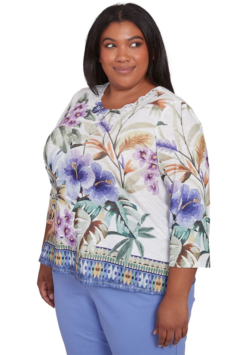 Plus Size Santa Fe Tropical Border Top