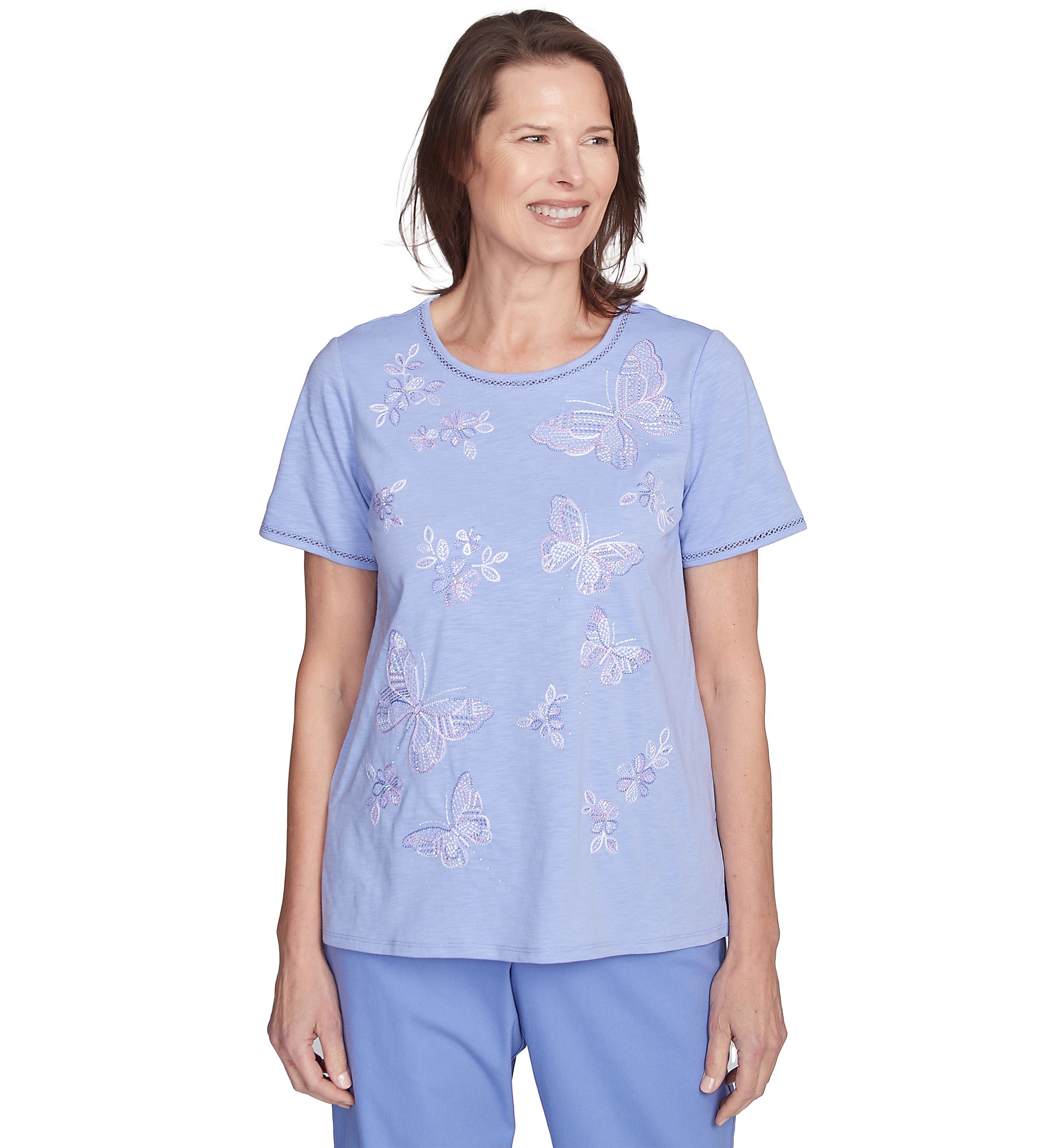 Petite Santa Fe Butterfly Embroidery Top