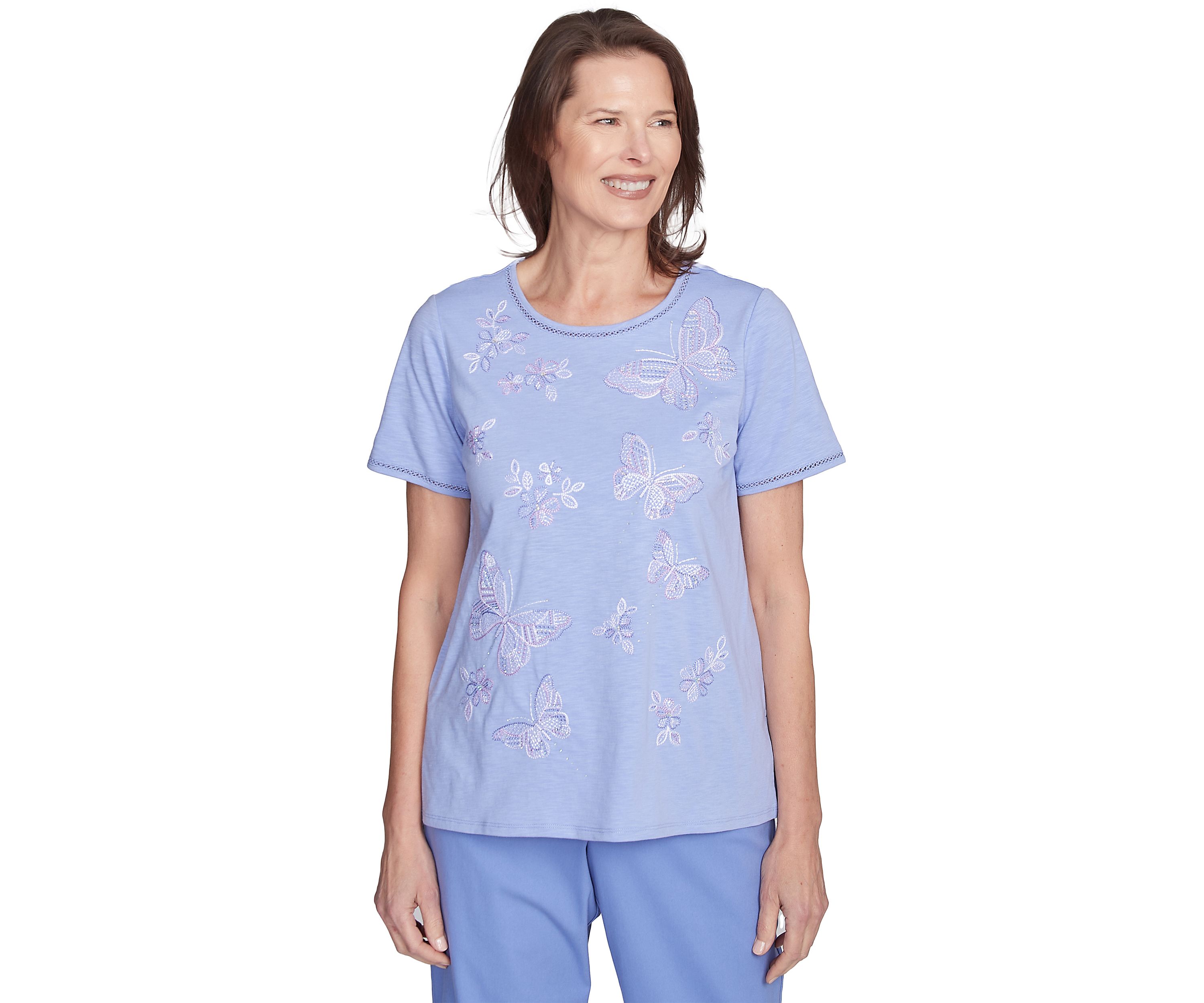 Petite Santa Fe Butterfly Embroidery Top