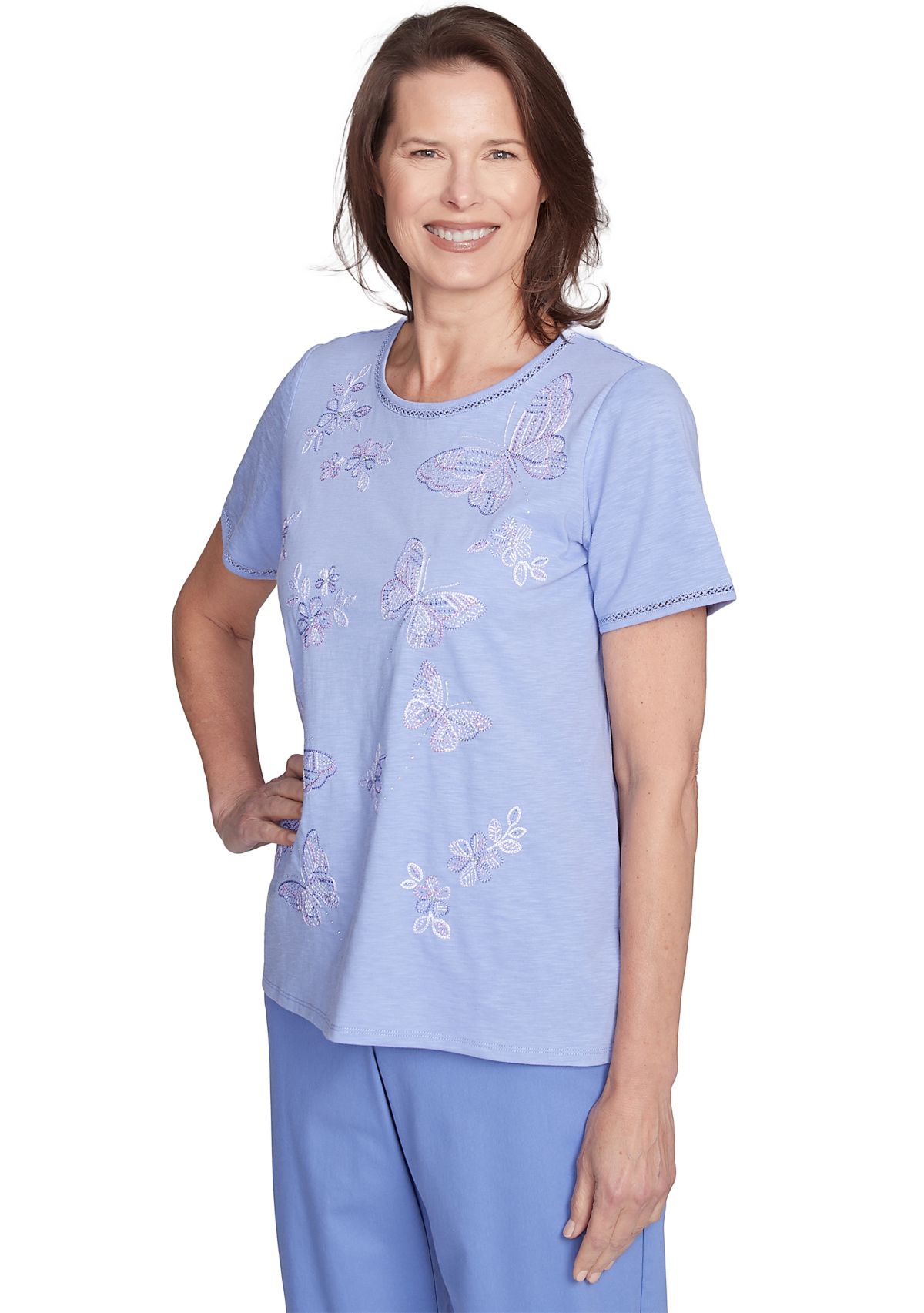 Petite Santa Fe Butterfly Embroidery Top
